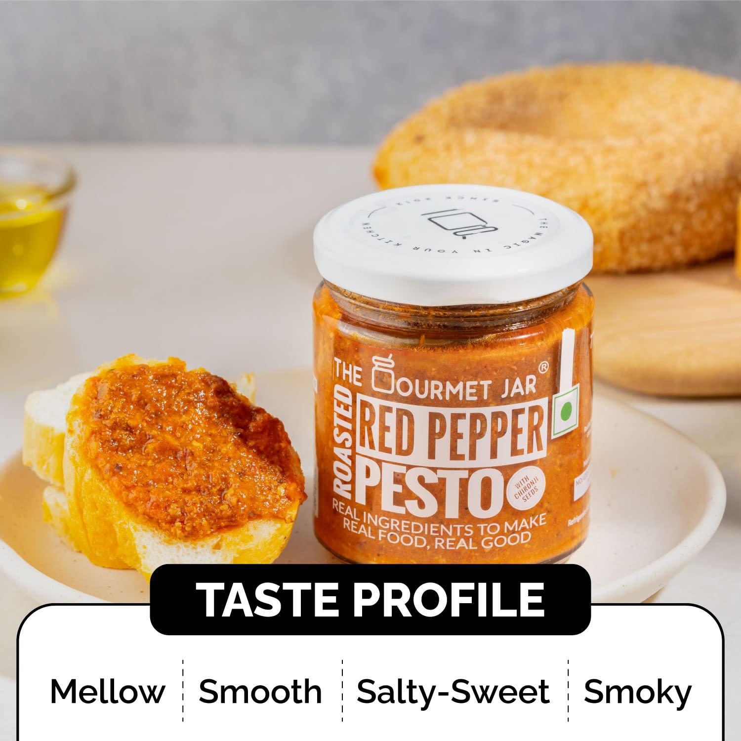 The Gourmet Jar The Gourmet Jar Roasted Red Pepper Pesto 190g| 100% Natural & No Preservatives| Contains 78% Red Bell Peppers| Sandwich Spread| Enjoy it with pasta, as a spread for sandwiches or as a dip for crackers & lavash sticks| Pack of 2