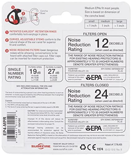 SureFire SureFire EP4 Sonic Defenders Plus filtered Earplugs triple flanged design reusable Clear Medium