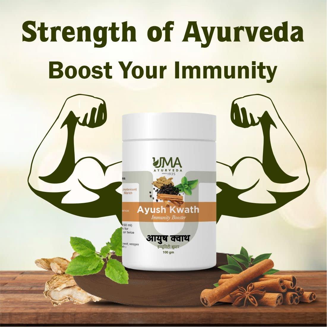 Uma Ayurveda Uma Ayurveda Ayush Kwath Kadha For Immunity Booster Powder Digestion Common Cold Jwara Respiratory Care Pack of 4 (400 Grm)