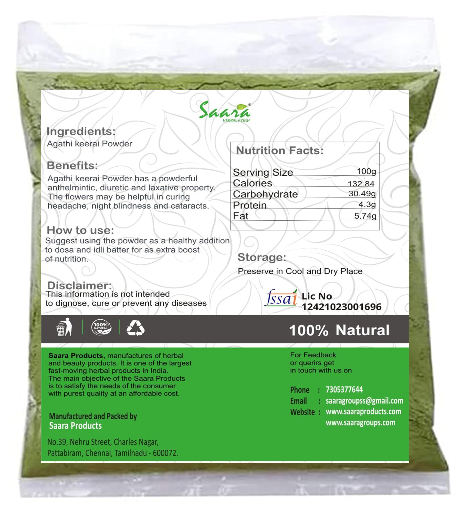 SAARA Saara HERBAL FRESH Seemai Agathi Keerai Powder, 50 grams, Alata Cassia, Alata Leaves Powder, Agasti, Agastya, Bak Phul Leaves Powder, Dirghaphalaka Powder, (pack of 1 x 50 grams)
