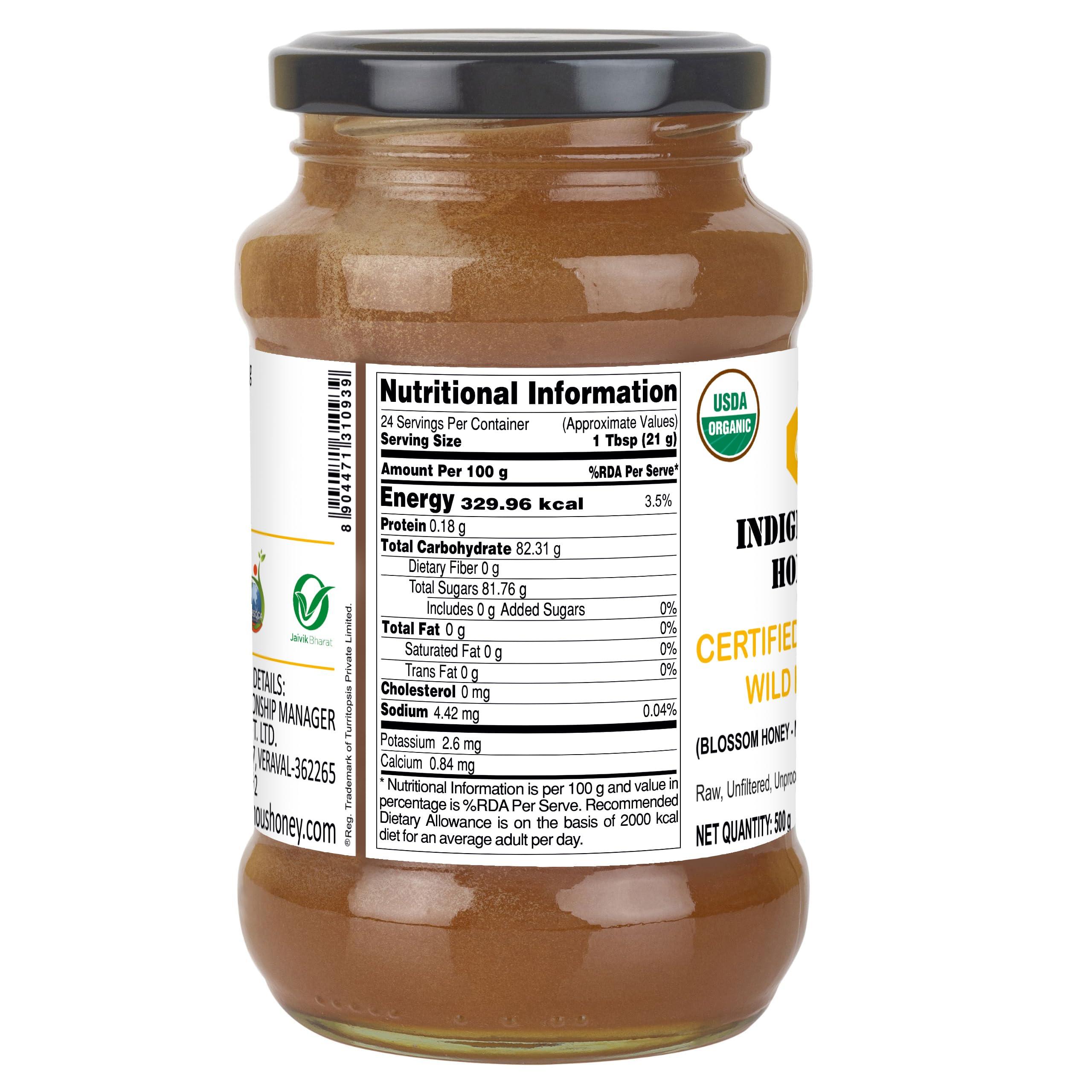 INDIGENOUS HONEY INDIGENOUS HONEY Raw Organic Honey Unprocessed Unfiltered Unpasteurized Pure Natural Original Honey - 530 Grams Glass Jar (Pack of 2)