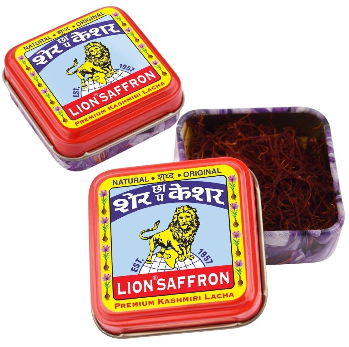 LION BRAND SAFFRON Lion Brand Saffron,2g, Original Kashmir Lacha Saffron/Kesar/Keshar (Certified Grade A) for Biryani, Beauty, Improved Health and Tilak (VALUE PACK OF 2gm (2X1gram = 2grams))
