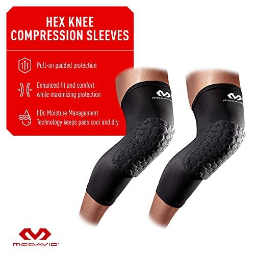 McDavid (YOUTH: YOUTH- ONE SIZE, BLACK) - Knee Compression Sleeves: McDavid Hex Knee Pads Compression Leg Sleeve for Basketball, Volleyball, Weightlifting, and More - Pair of Sleeves