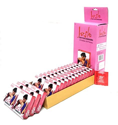 Josh Josh Pink Coloured Lubricated Dotted condoms for Sex Condoms for Men Pack of 30 Wallets (90 Condoms)