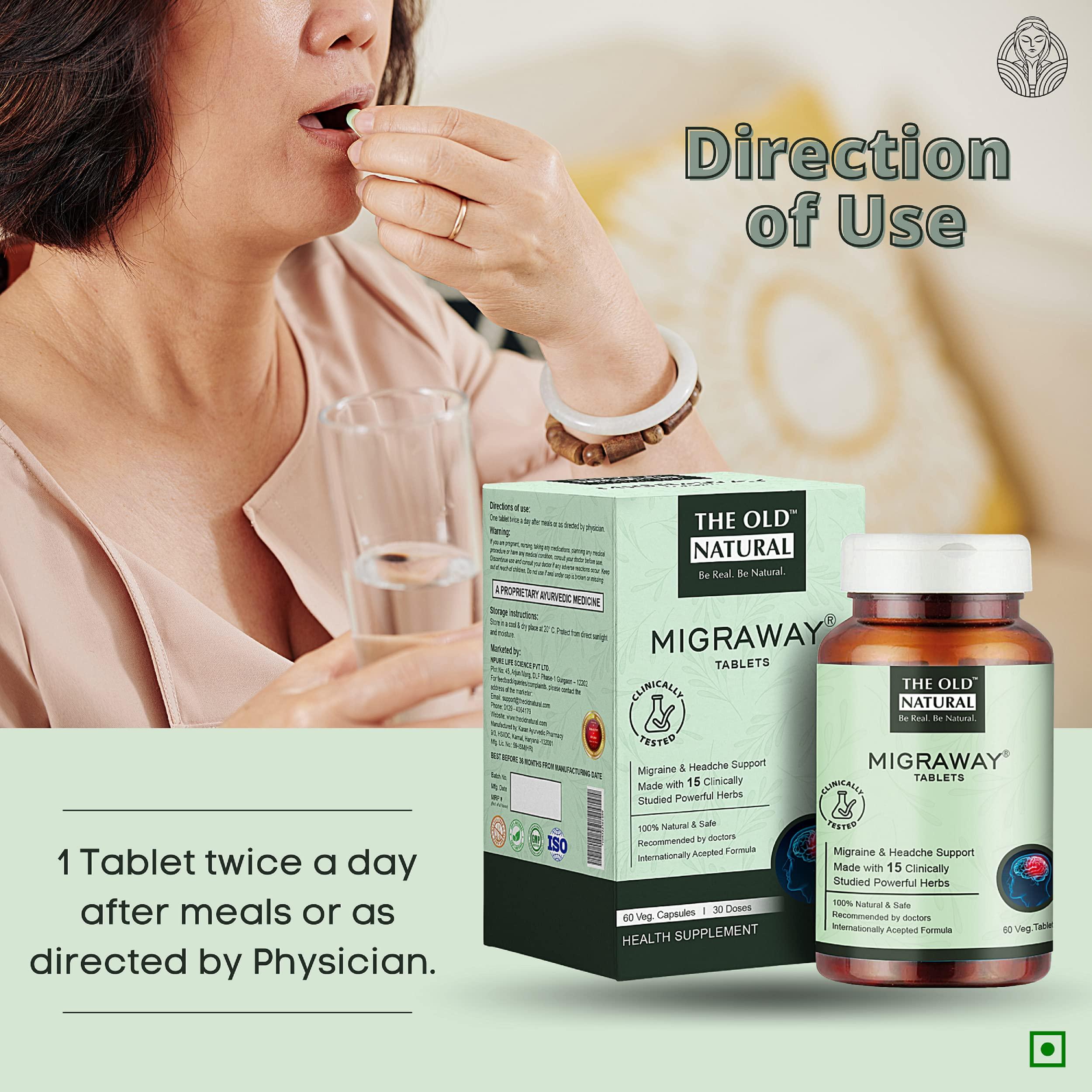 The Old Natural The Old Natural Migraway 300 Tablets I Clinically Proven formula for Migraine Relief - (Pack of 5-300 Tablets)