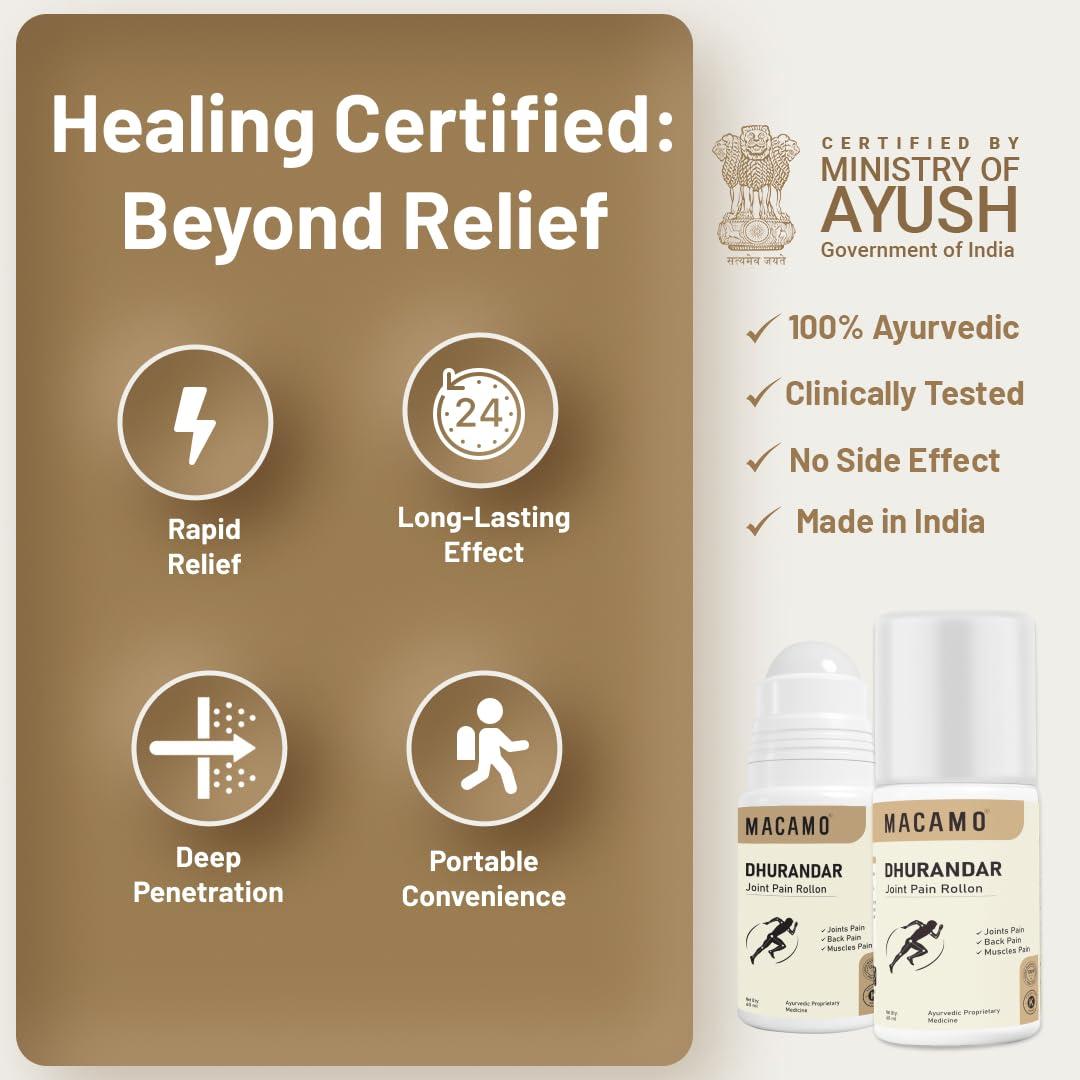 MACAMO MACAMO Ayurvedic Instant Knee Pain Relief Roll On for Men and Women, Joints, Muscles, Body and Back Pain Relief Products, 60ml Pack