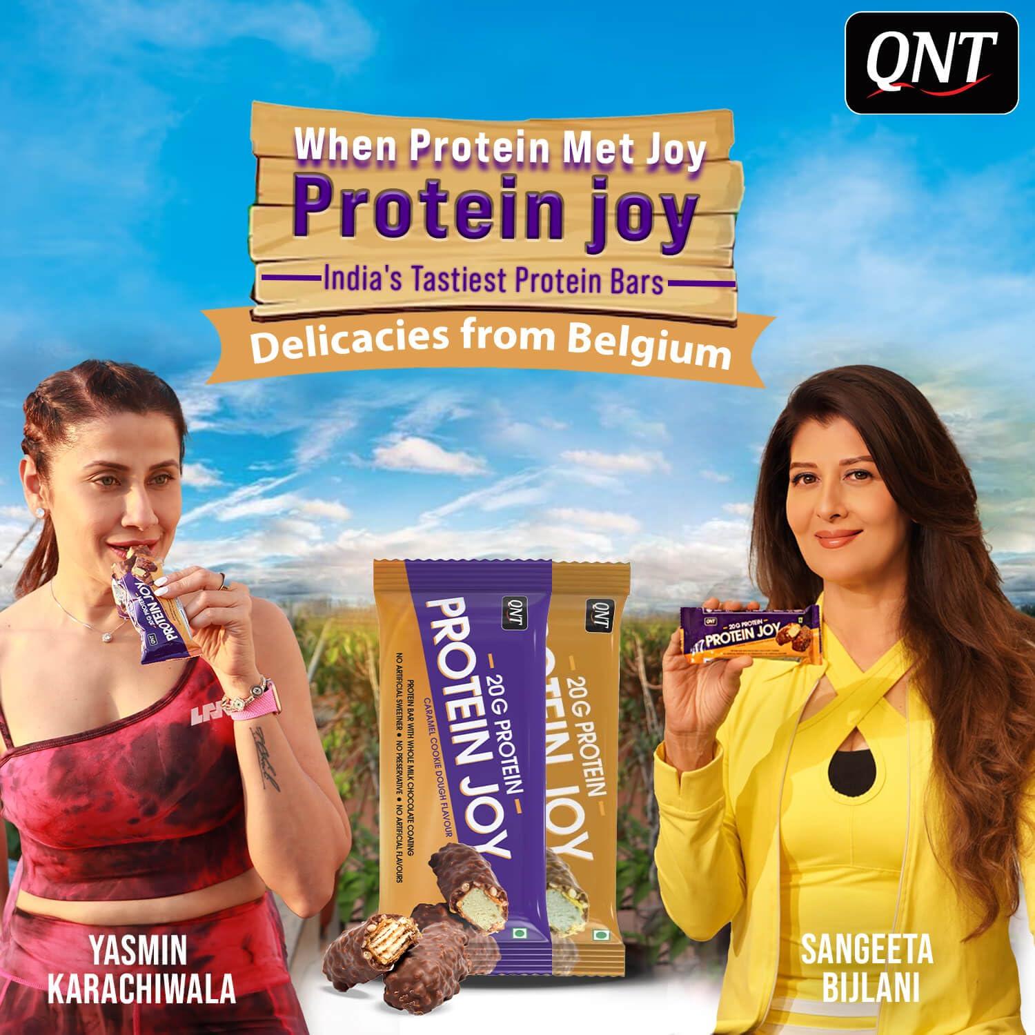 QNT QNT Protein Joy 20g Protein Bar + Caramel Cookie Dough | Promotes Muscle Growth | 100% Vegetarian |6 x 70g Bars (420g Pack)