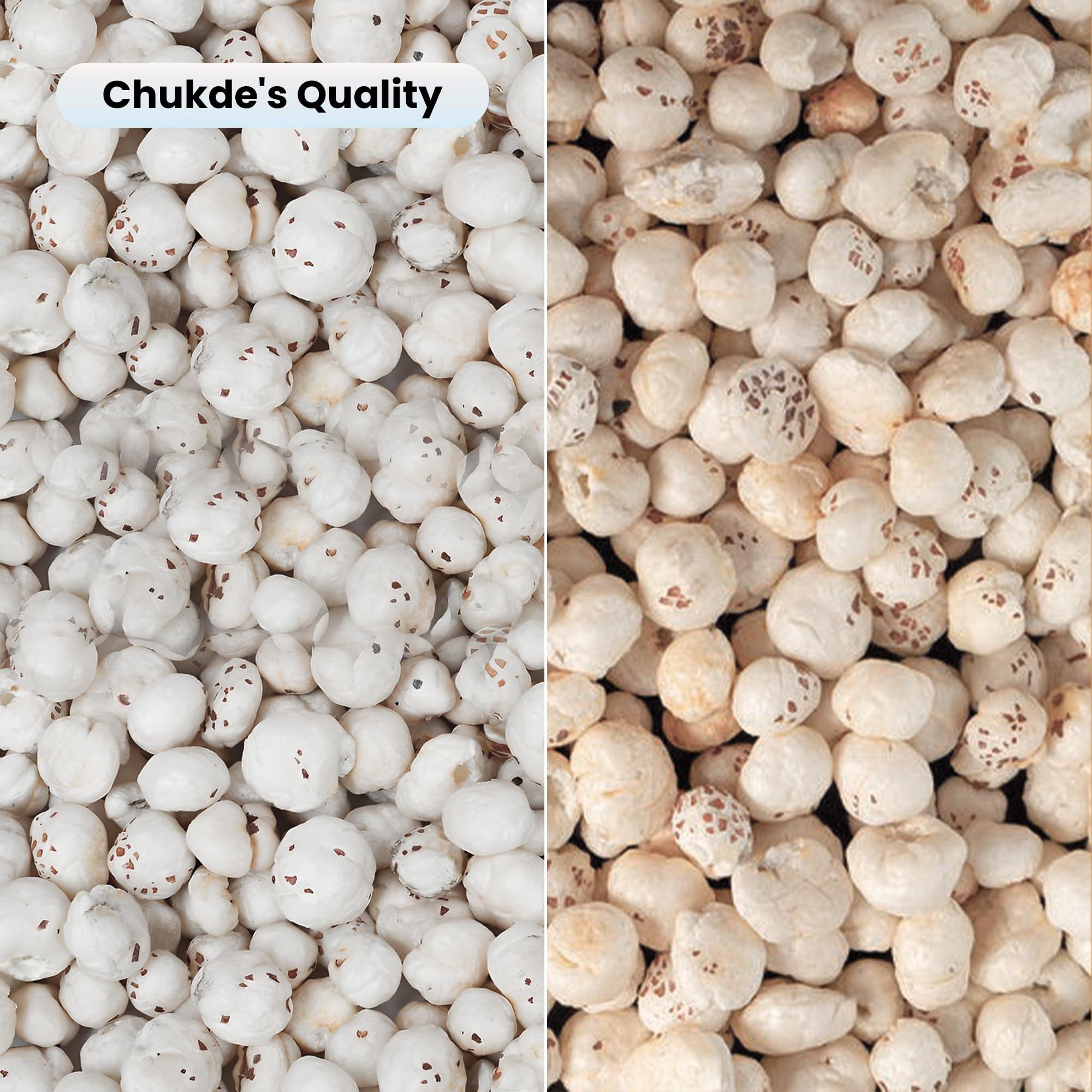 CHUKDE Chukde Phool Makhana - Fox Nuts - 100 Gm: Low-Calorie, Rich in Protein, Antioxidants, and Heart-Healthy Snack. Perfect for Sabzi, Kheer, Pilaf, and Curries.