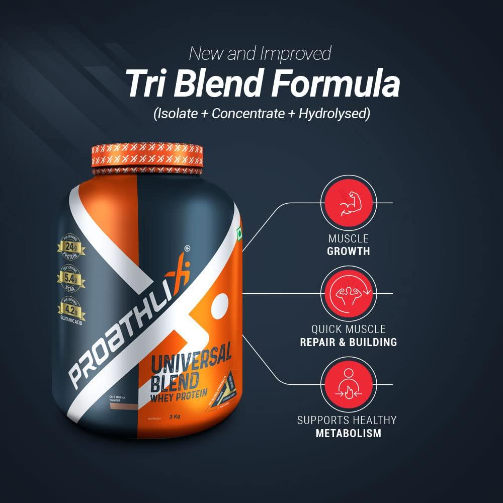 Proathlix Proathlix Universal Blend Whey Protein Powder for Men and Women (Caf Mocha, 1KG), No of Servings 27, Whey Isolate, Whey Concentrate, Whey Hydrolysed