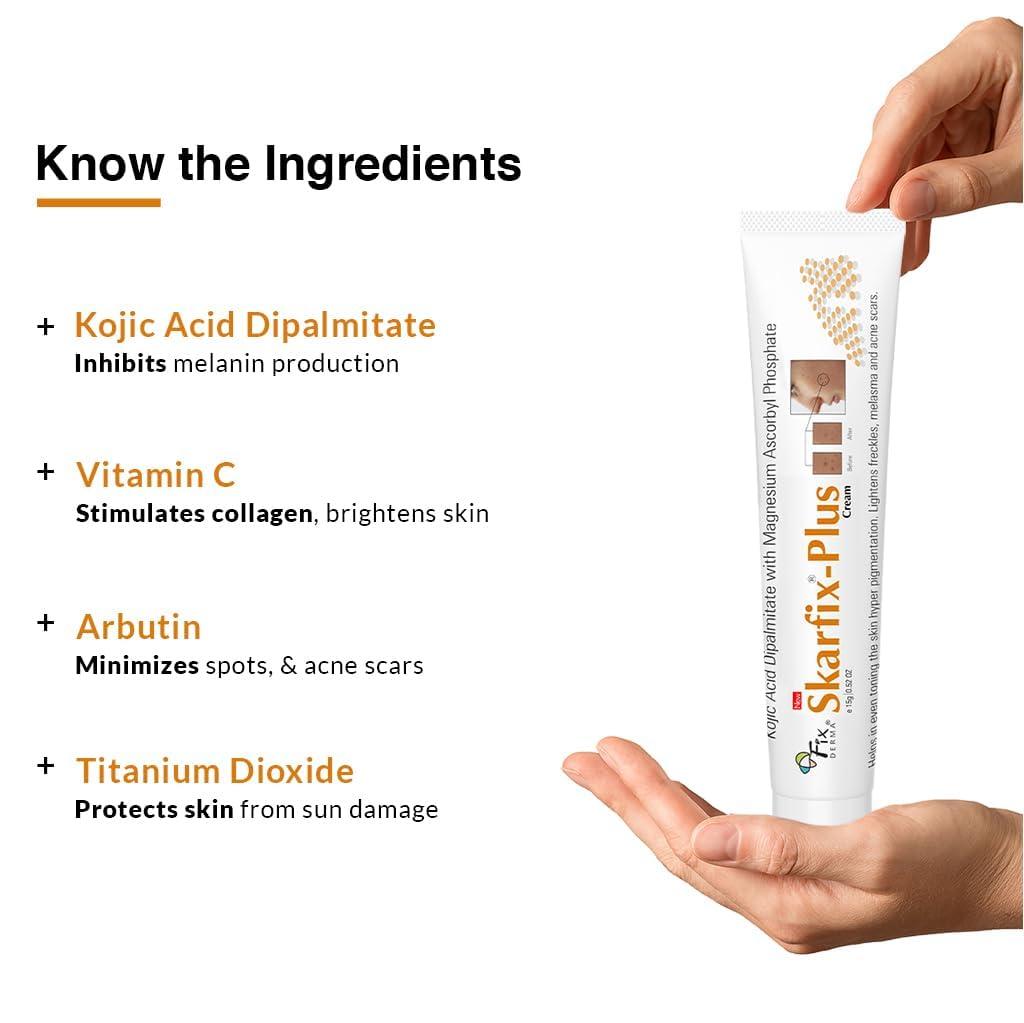 FIXDERMA Fixderma 2% Kojic Acid + 1% Arbutin Skarfix-Plus Scar Removal Cream | Hyperpigmentation Removal Cream and Acne Scars Removal Cream | Helps to Reduce Melasma- 15 g