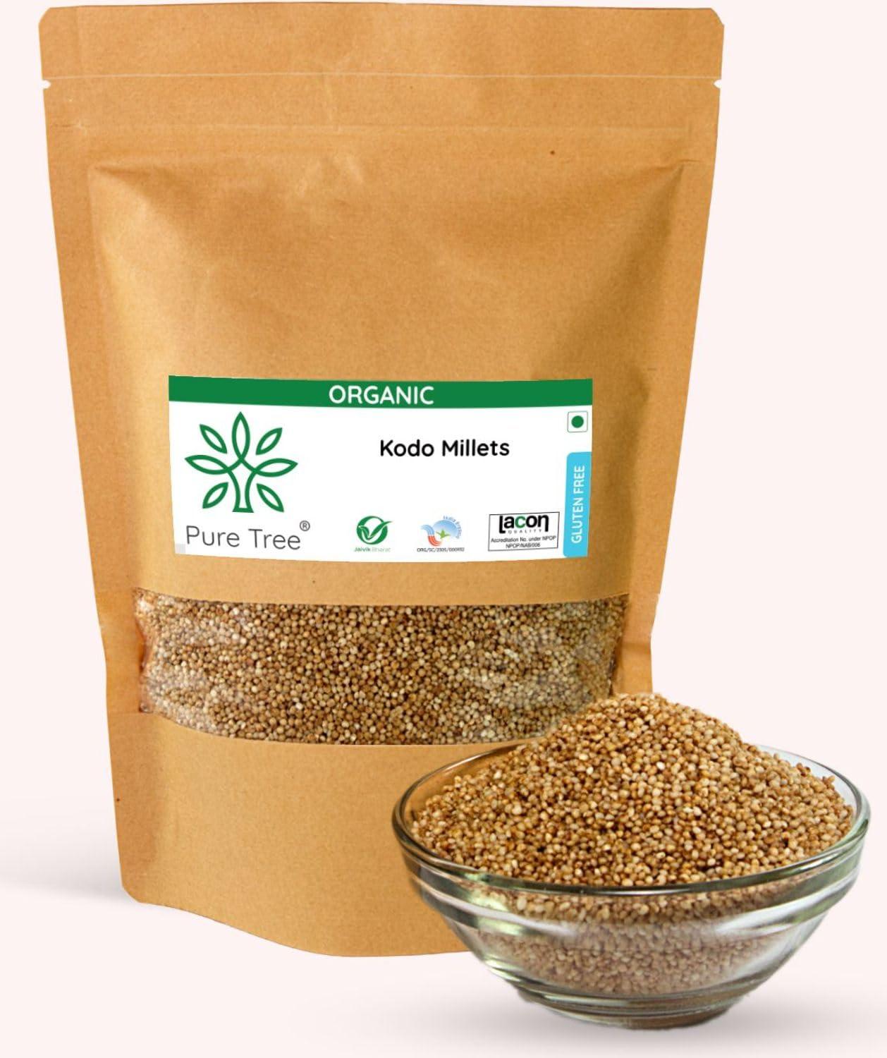 Pure Tree Pure Tree Certified Organic Kodo Millet | 900 g | Kodo Millet Arikelu Organic Millets | Cow Grass Gluten-Free Kodra Millet | Millet Rice Unpolished Millets For Upma, Dosa