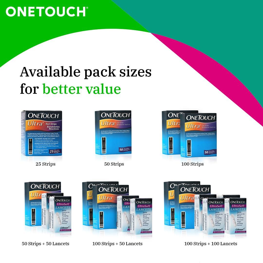 OneTouch OneTouch Ultra Test Strips | Pack of 50 Strips | Blood Sugar Test Machine Testing Strips | Global Iconic Brand | For use with OneTouch Ultra 2 Glucometer & OneTouch Ultra Easy Glucometer