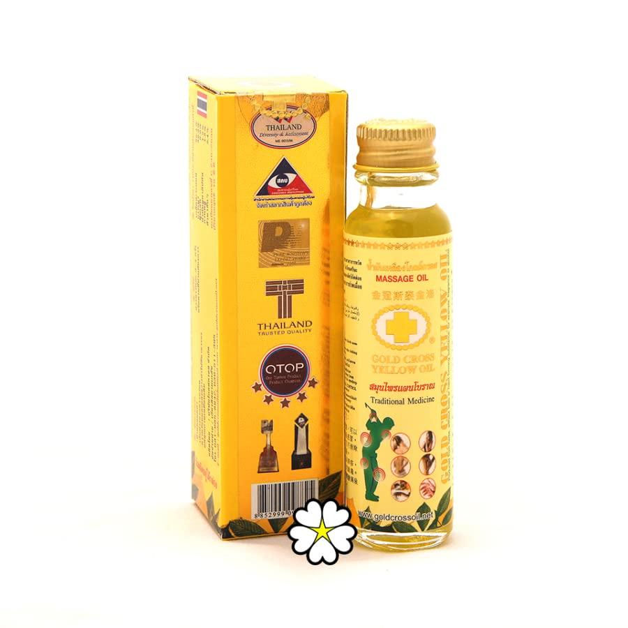 HANI PO HANI PO Gold Cross Thai Herbal Yellow Oil,24ml -+ Black peppermin inhaler Pack of 1 - thailand productPain relief balm | Oil for elder women | Men Pain relief balm for adult | Pain relief oil for women | Mens | Pain relief balm for girls | boys - Imp