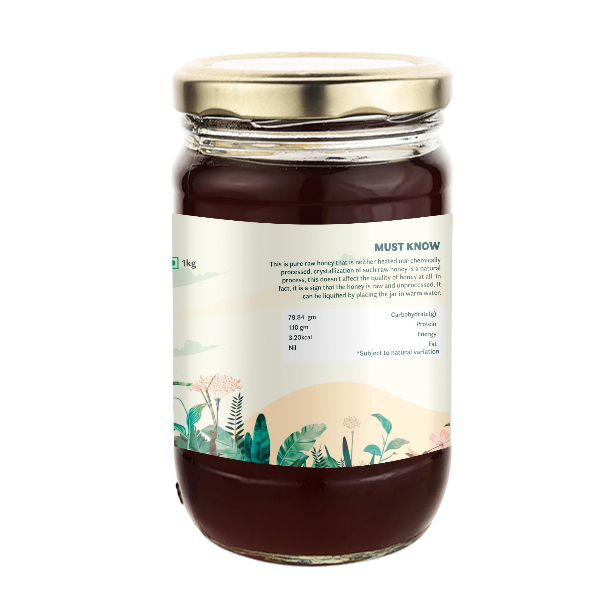 Vediko Origins Vediko Origins Farm Fresh Raw Forest Honey (1Kg) | 100% Pure And Natural Unprocessed Single Origin Basil Honey | Respiratory Booster | Chemical Free, No Sugar, No Adulteration