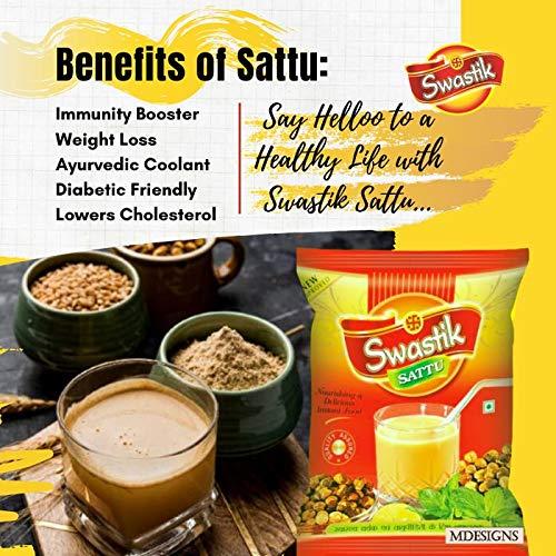 SWASTIK Swastik Sattu Powder | Natural Roasted Black Chana Flour | 100% Natural & Pure Chana Sattu | Chana Sattu Atta with High Fibre | Natural Protein | Chana Sattu Drink Powder 900 Gms (2 Packs of 450 gms)