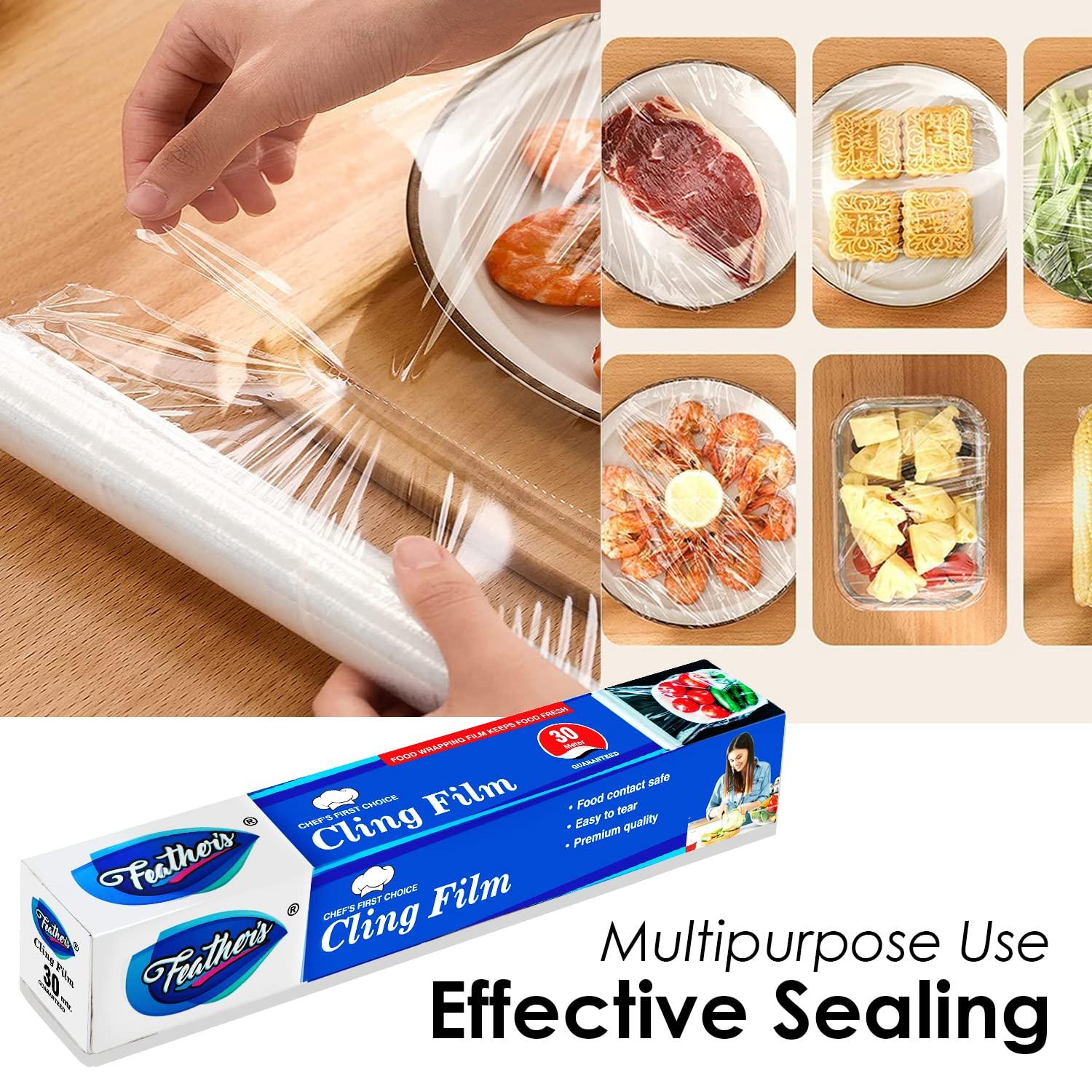 Feather\'s Feathers Cling Film Wrap Food Biodegradable Multipurpose Food Wrapper Non-Stick Microwave Safe (Pack of 2, 30m) (30 Meter)