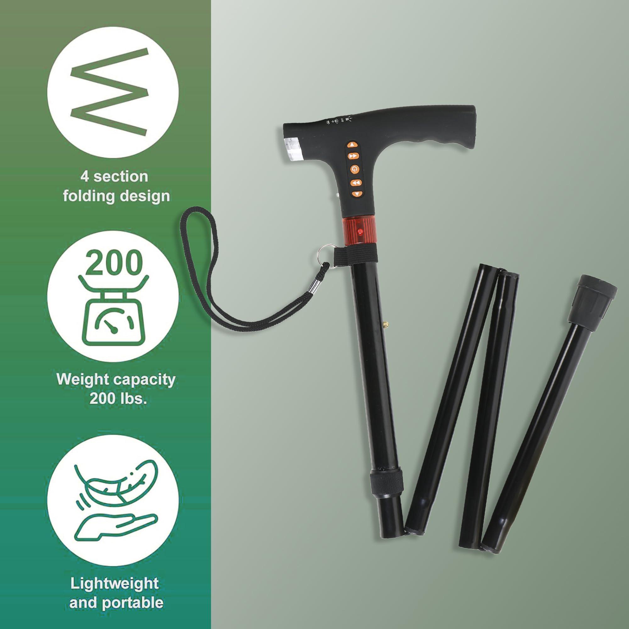 RCSP RCSP Walking Stick Folding Cane for Men and Women One Leg Crutches Old People Portable Comfortable Walking Stick with FM Radio and Torch Fuction Versatile Use (Black)