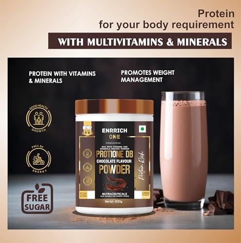 ENRICH ENRICH ONE Protione DB powder for Balanced Nutrition, Protein with Vitamins Minerals Health Supplement with Chocolate Flavour (200 gm)