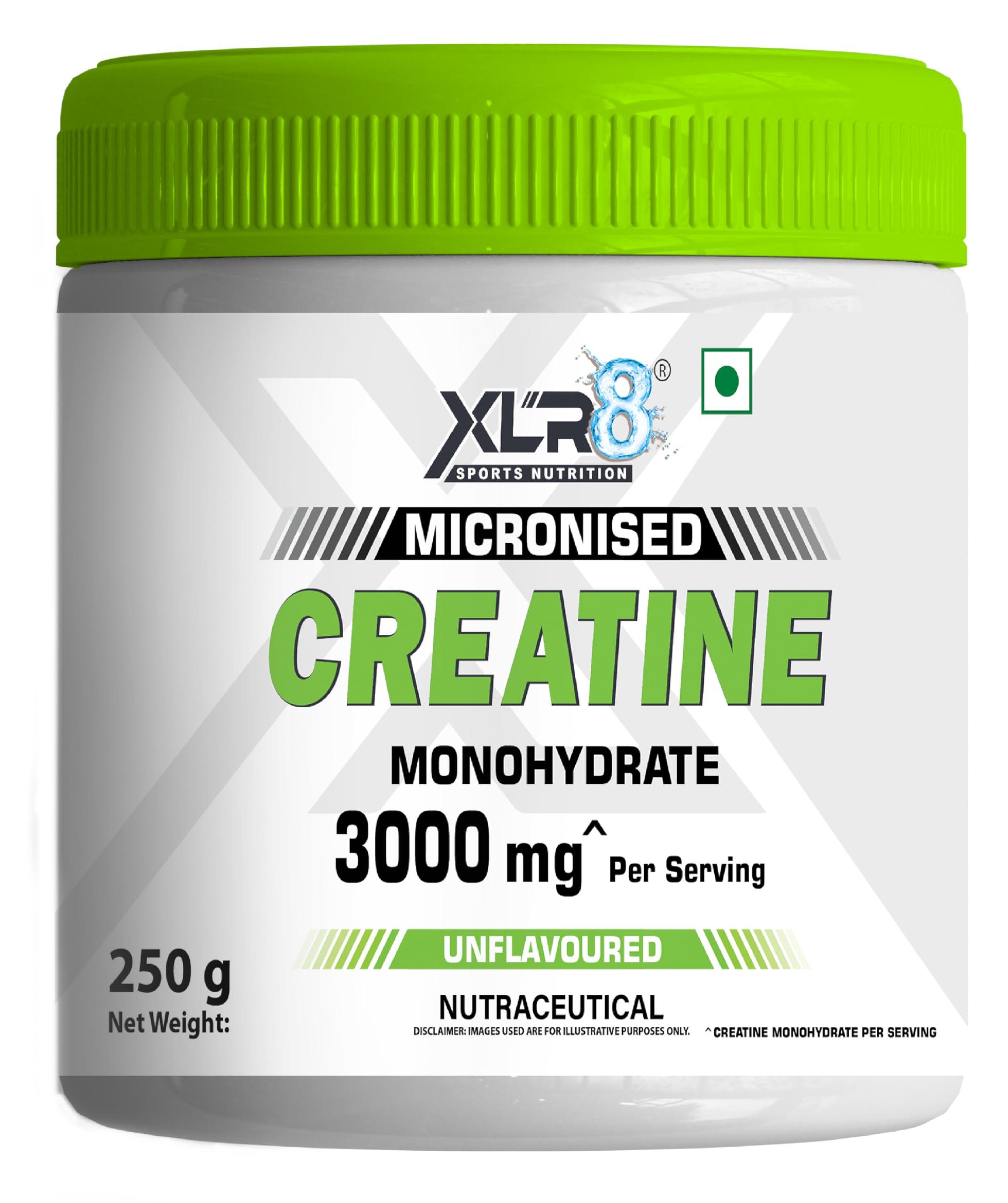 XLR8 XLR8 Creatine Monohydrate Powder Micronized | Unflavored, 250g (83 Servings) | Pre & Post Workout Supplement for Men & Women | Supports Muscle Growth & Energy