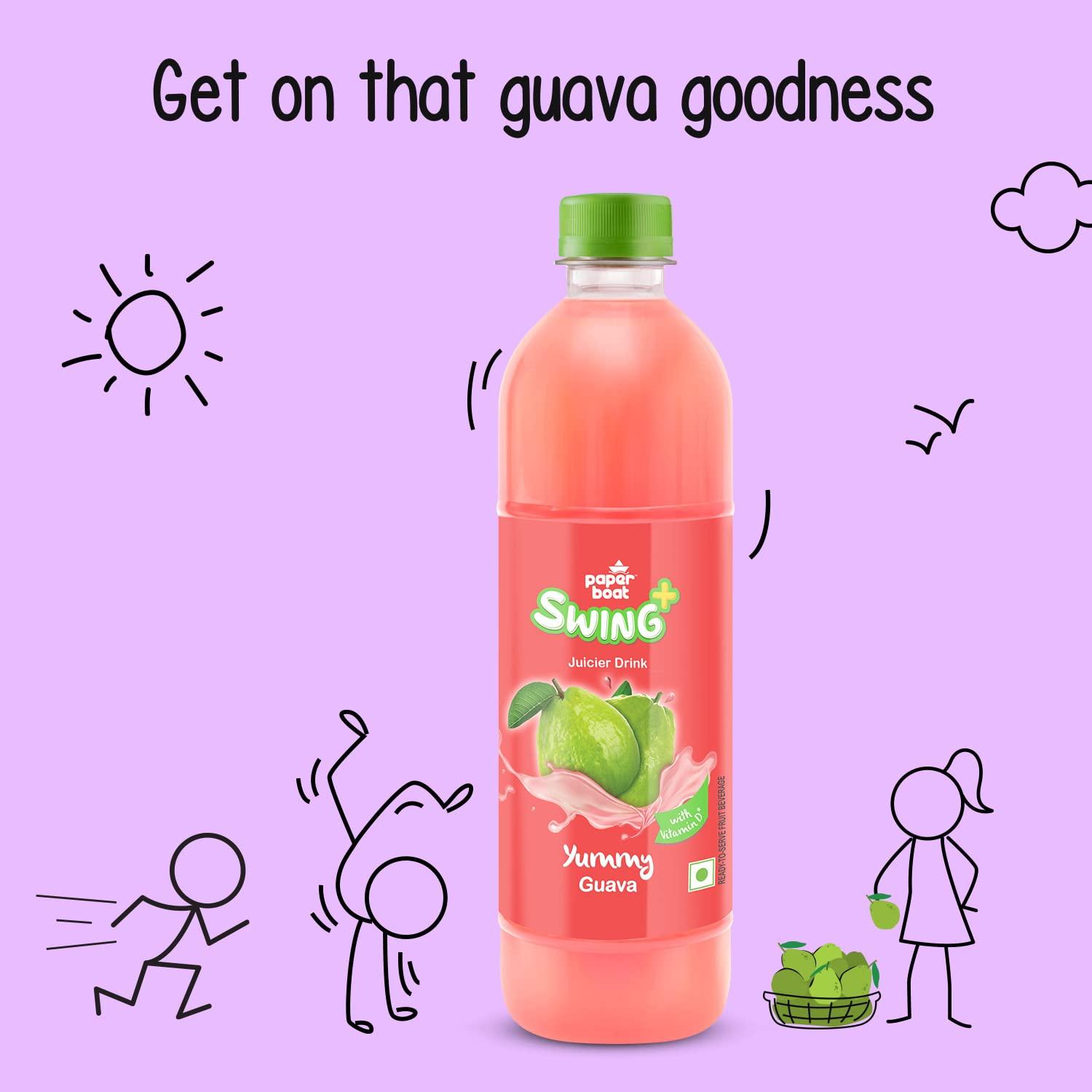 Paper Boat Paperboat Swing Yummy Guava Juice with Vitamin D, 600 ml Each - Pack of 6 & Paperboat Swing Zesty Pomegranate Juice with Vitamin D, 600 ml Each - Pack of 6
