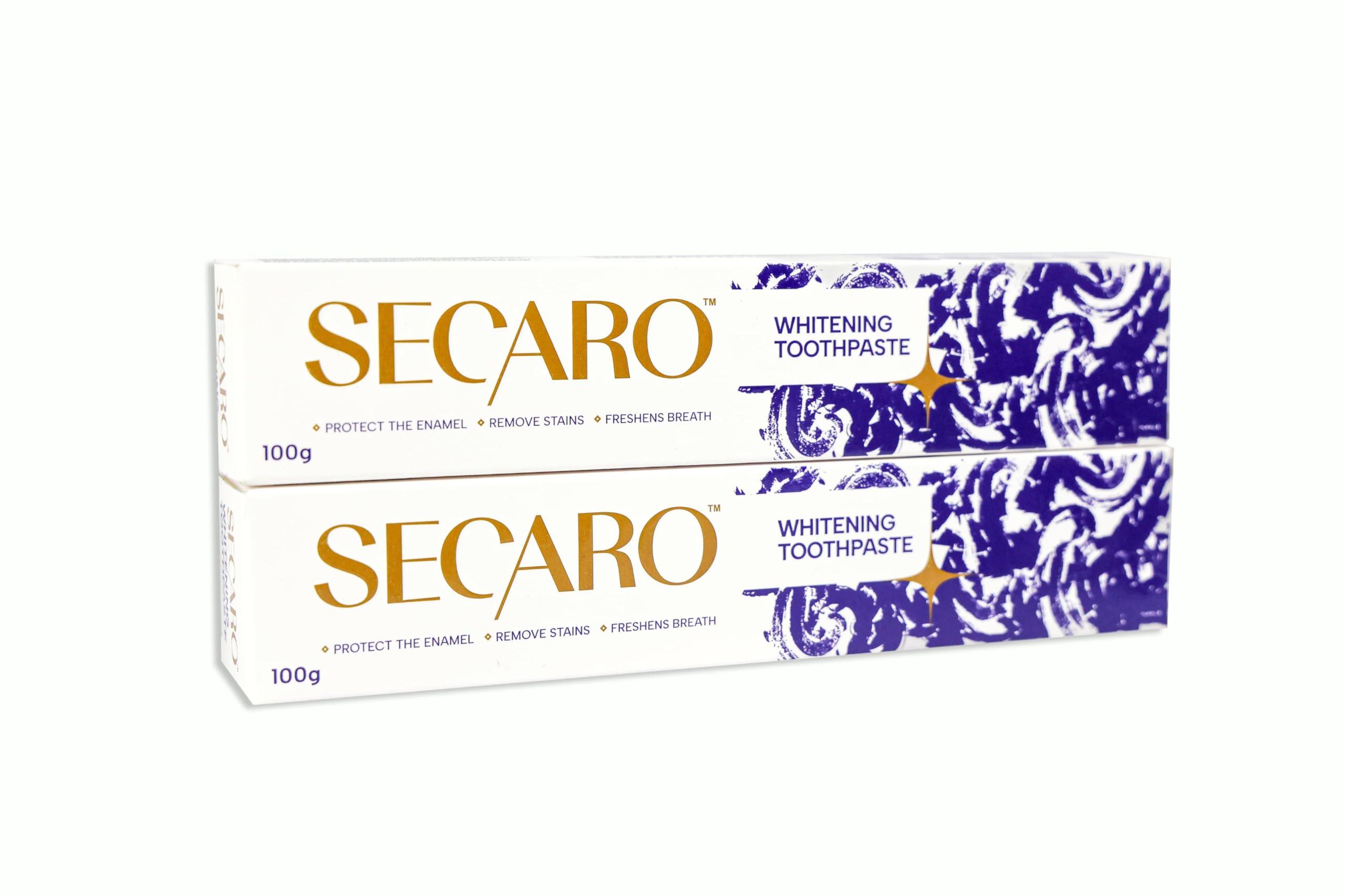 Secaro Secaro Teeth Whitening Toothpaste | Pack of 3 Toothpaste for Fresh Breath | Cleans and Remove the Yellow Stains from Teeth | Cool Blue Color Toothpaste for Teeth Sensitivity | 100gm Each
