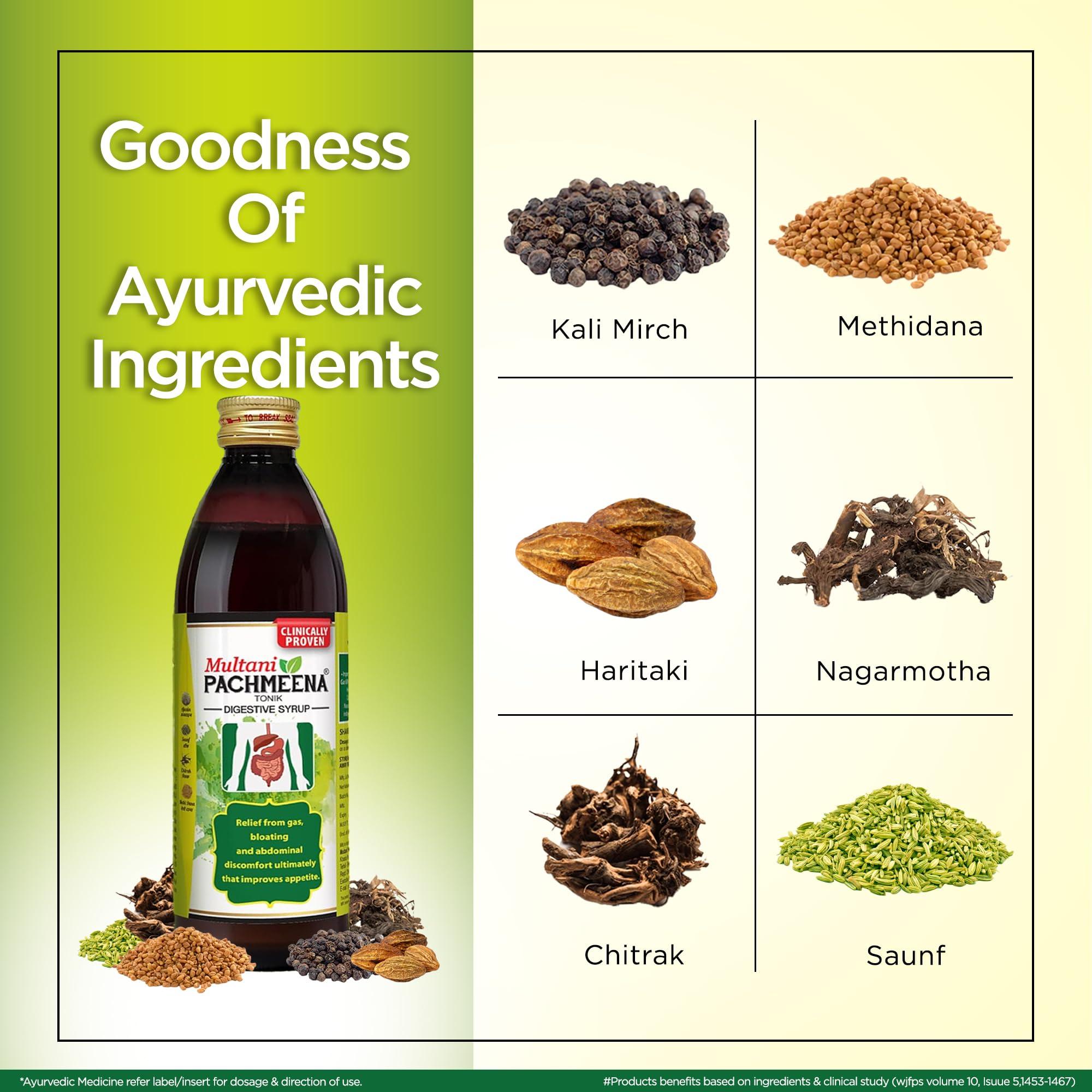 Multani Multani Pachmeena Tonik Digestive Syrup |Ayurvedic Products For Better Digestion | Relief From Gas, Bloating, Abdominal Discomfort | Improves Appetite 100% Natural & Ayurvedic | 300 Ml