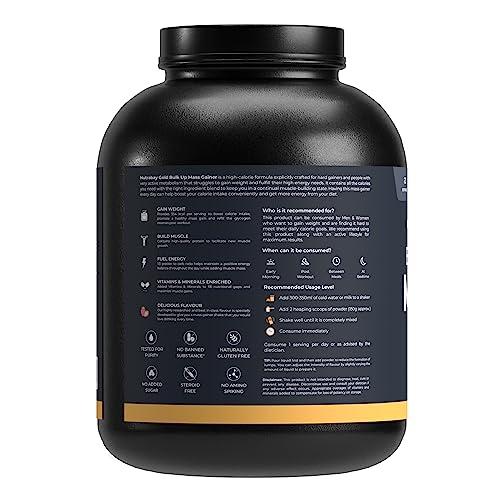 Nutrabay Nutrabay Gold Bulk Up Mass Gainer Powder - 3kg, Strawberry | 30g Protein, 104g Carbs, 554 Calories | Easy to Digest | 100% Veg Muscle Building & Weight Gainer Supplement for Men & Women