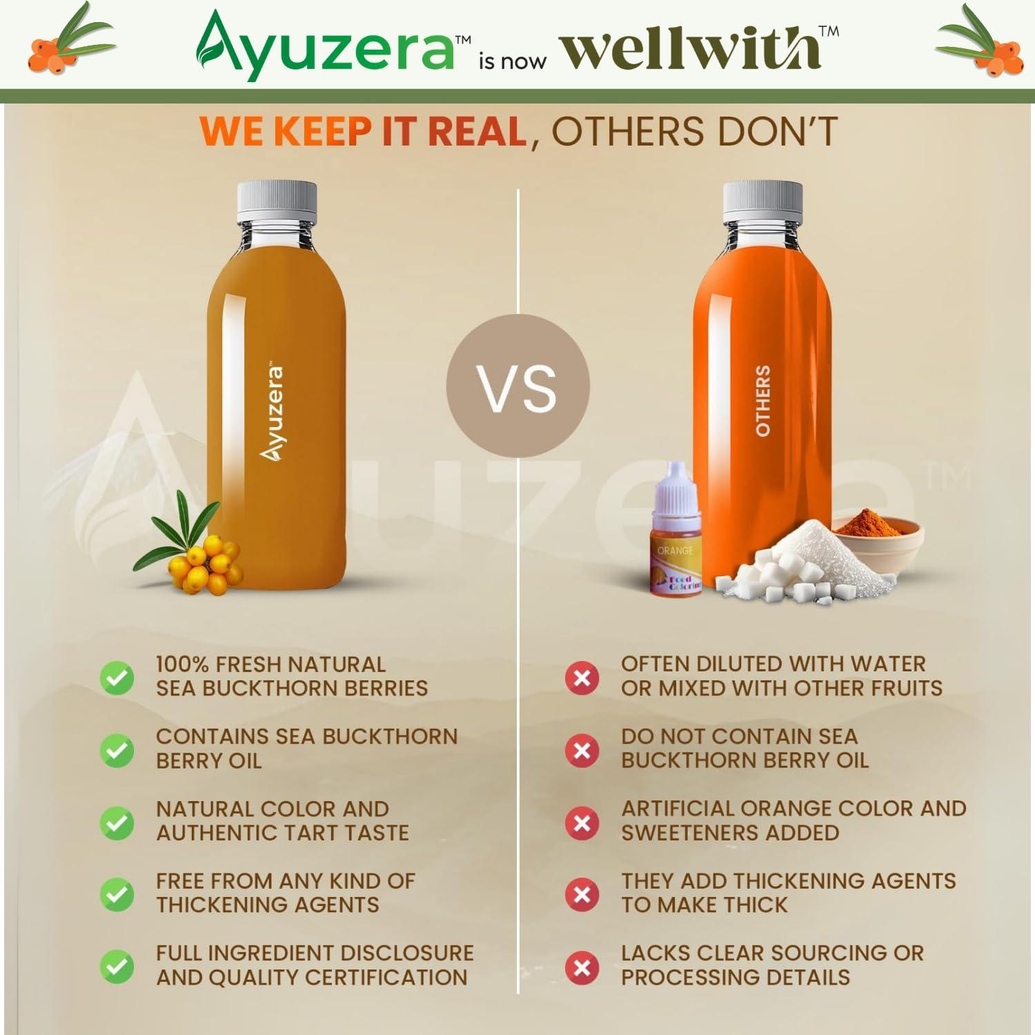 Ayuzera Ayuzera Himalayan Sea Buckthorn Pulp Concentrate 300ml | Liquid Supplements | Makes up to 50 Glass Juice (Rich in Vitamin C) | Lab Tested | Omega 3, 6, 7, and 9, and Antioxidants | (1)