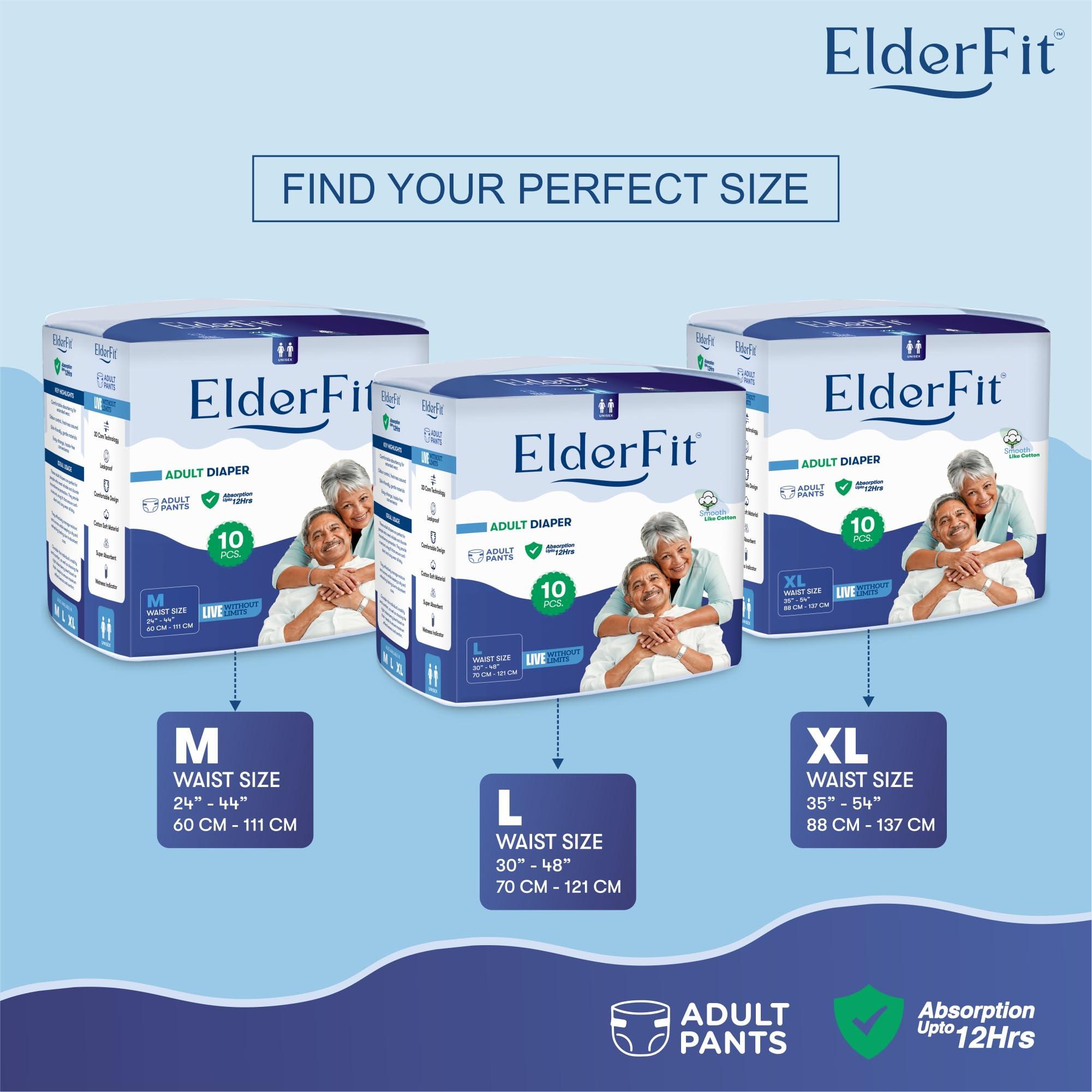 ElderFit ElderFit Pant Style Adult Diaper Extra Large Size Unisex, High Absorbency & Leakproof (Waist Size: 35-54 Inch, 10 Counts)