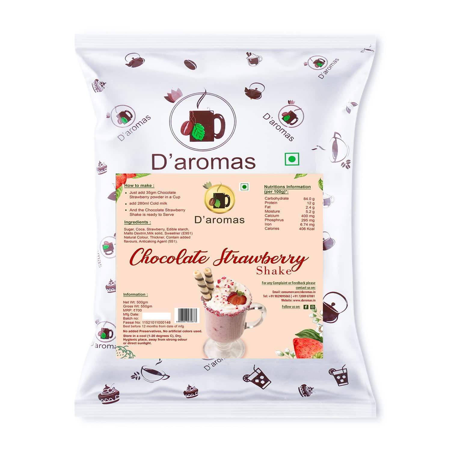 D'aromas D\'aromas Chocolate Strawberry Shake Premix, Instant Milkshake Powder - 500g, Ideal for Parties, Wedding, Caf, Restaurant