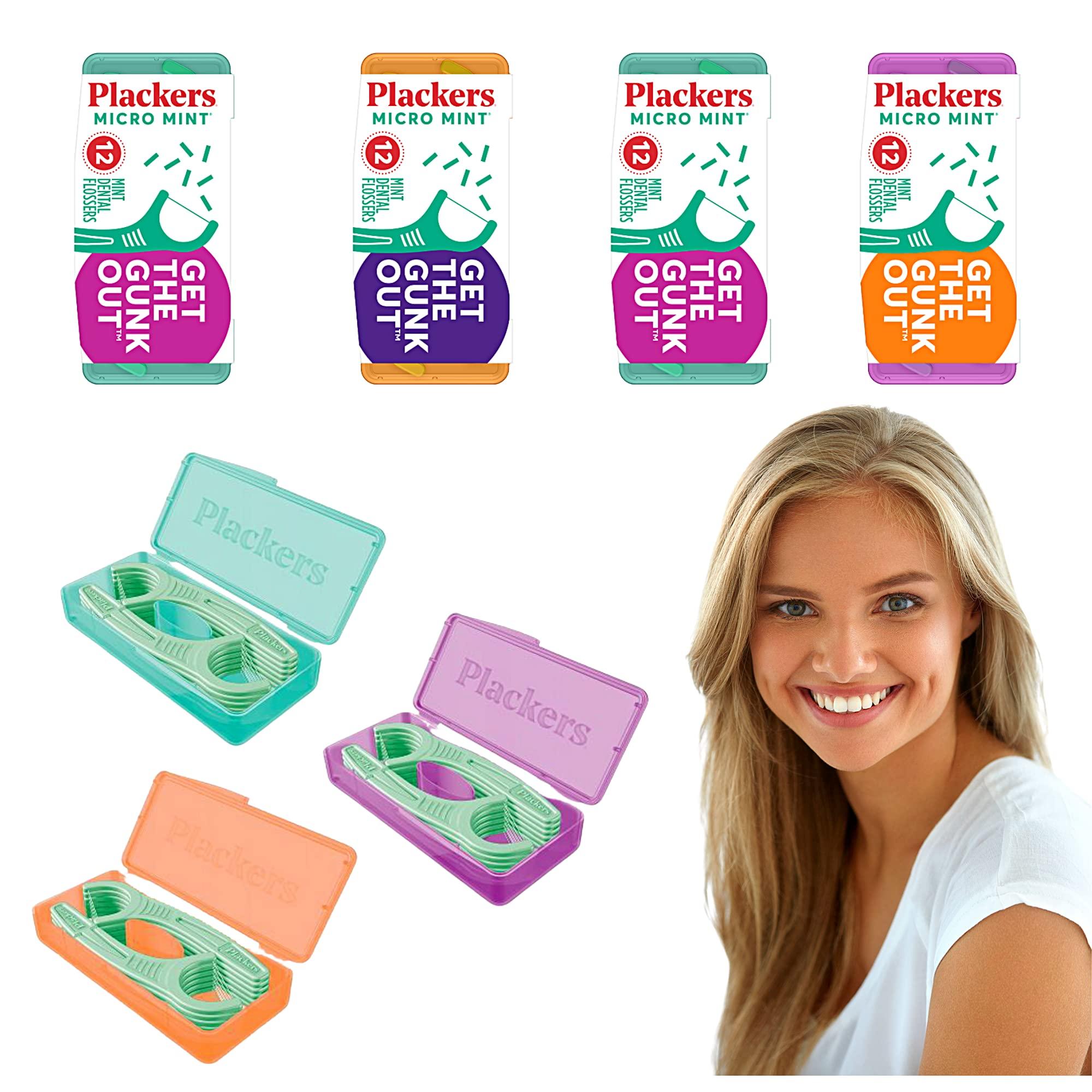 Plackers Micro Flosser with Travel Case, Mint, 4-Packs 12 Count ea.