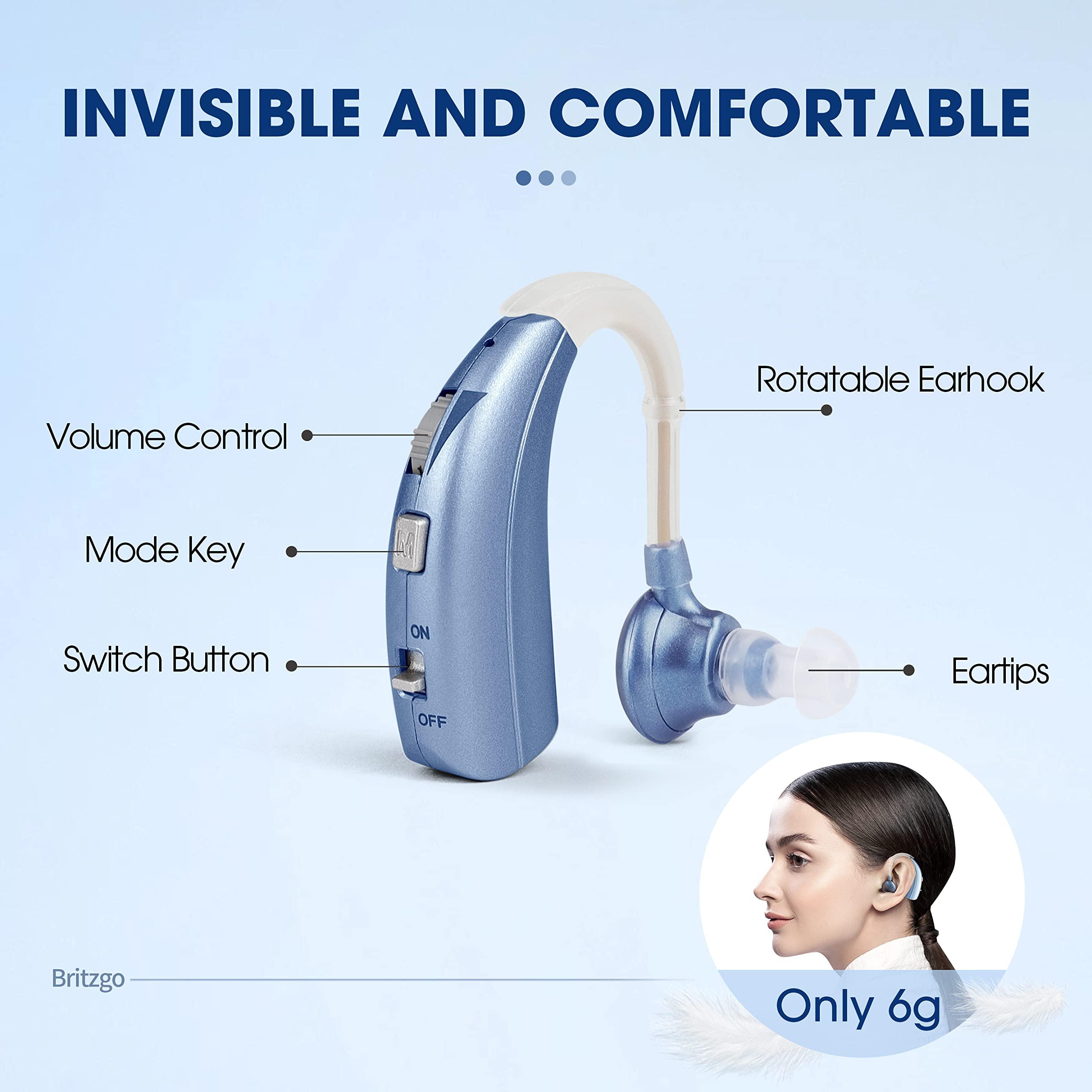 Britzgo Britzgo Digital Hearing Aids Amplifier Rechargeable with adjustable mode Doctor and Audiologist Designed (Blue)