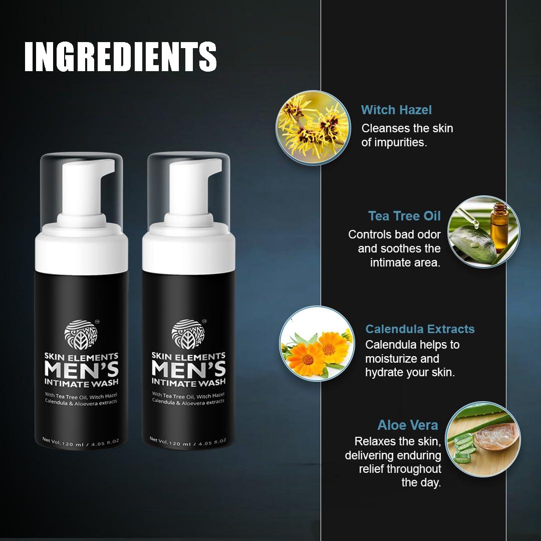 Skin Elements Skin Elements Intimate Wash for Men with Tea Tree Oil (Combo) | pH Balanced Foaming Hygiene Wash | Prevents Itching, Irritation & Bad Odor | 120 ml | Pack of 2|