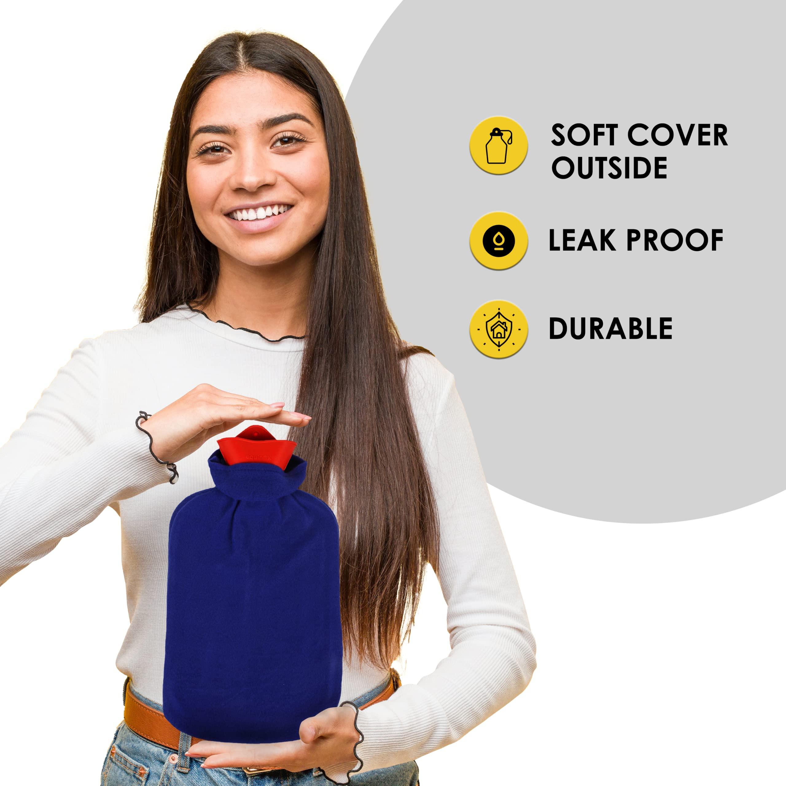 equinox Equinox Hot Water Bottle with Fleece Cover EQ-HT-01 C for Pain Relief, Leak Proof, Capacity 2.5 L, Maintains BS 1970:2012 standard