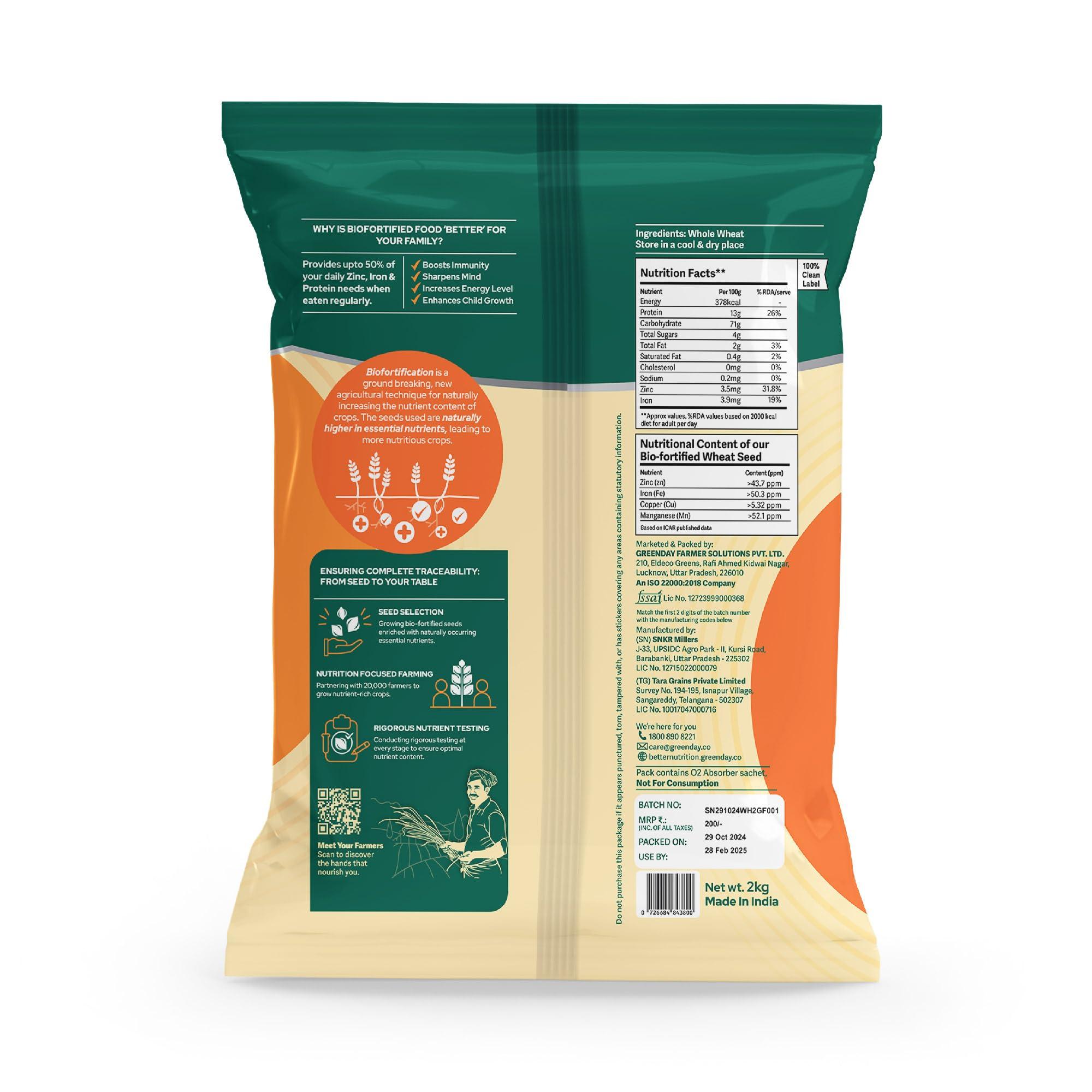Better Nutrition Better Nutrition Biofortified 2kg Atta | Nutritious, Healthy, 100% Whole Wheat Flour | High in Iron, Zinc, Fiber, and Protein | NO Additives | 100% Natural