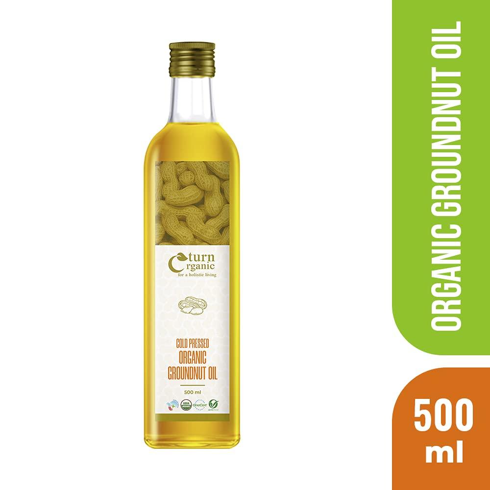 Turn Organic Turn Organic Ground Oil Cold Pressed | Organic Groundnut Oil in Glass Bottle, 500ml