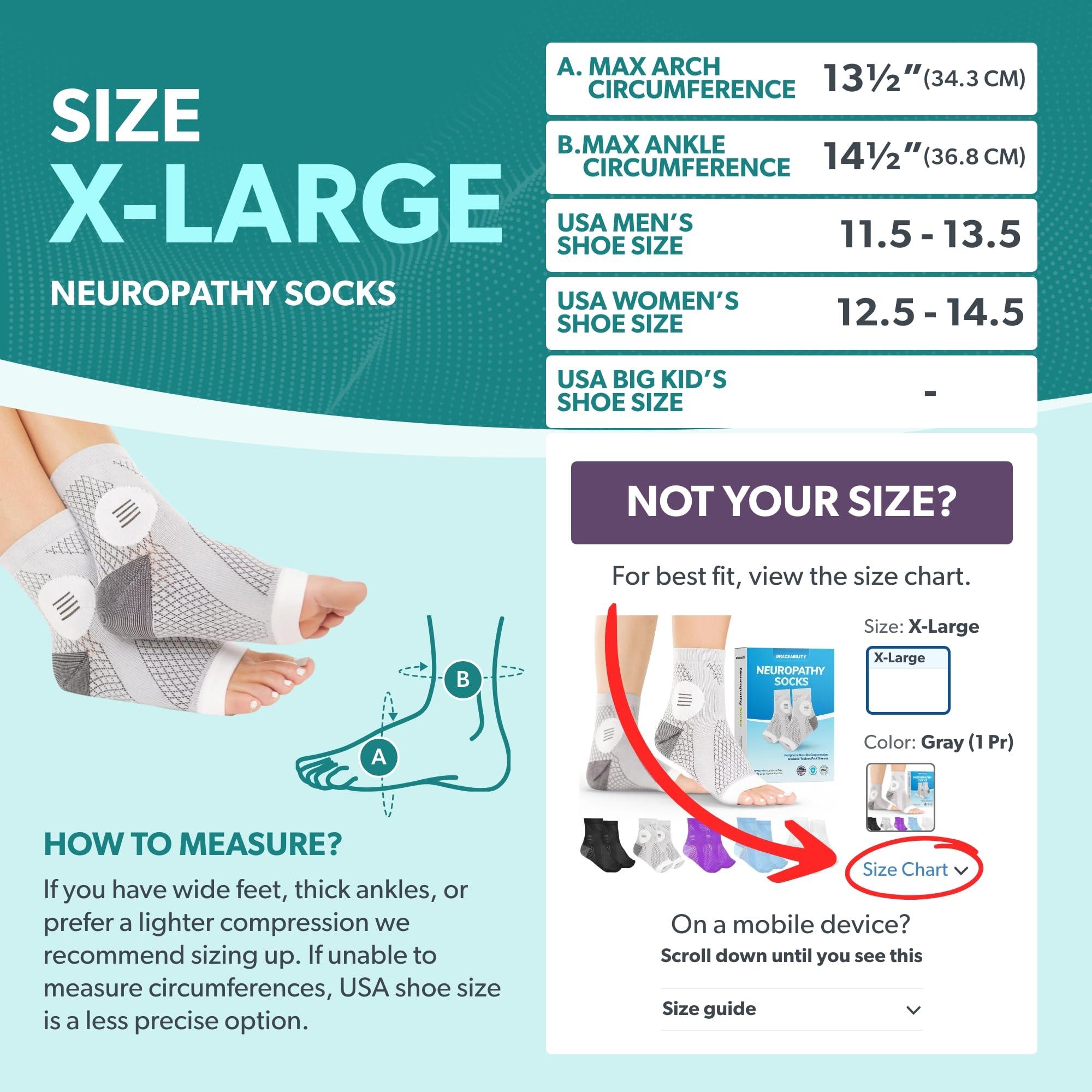 BraceAbility BraceAbility Neuropathy Socks for Women and Men - Toeless Compression Foot Neuropathy Socks, Peripheral Neuropathy Socks, Diabetic Neuropathy Socks, Arthritis Socks (XL - Gray)