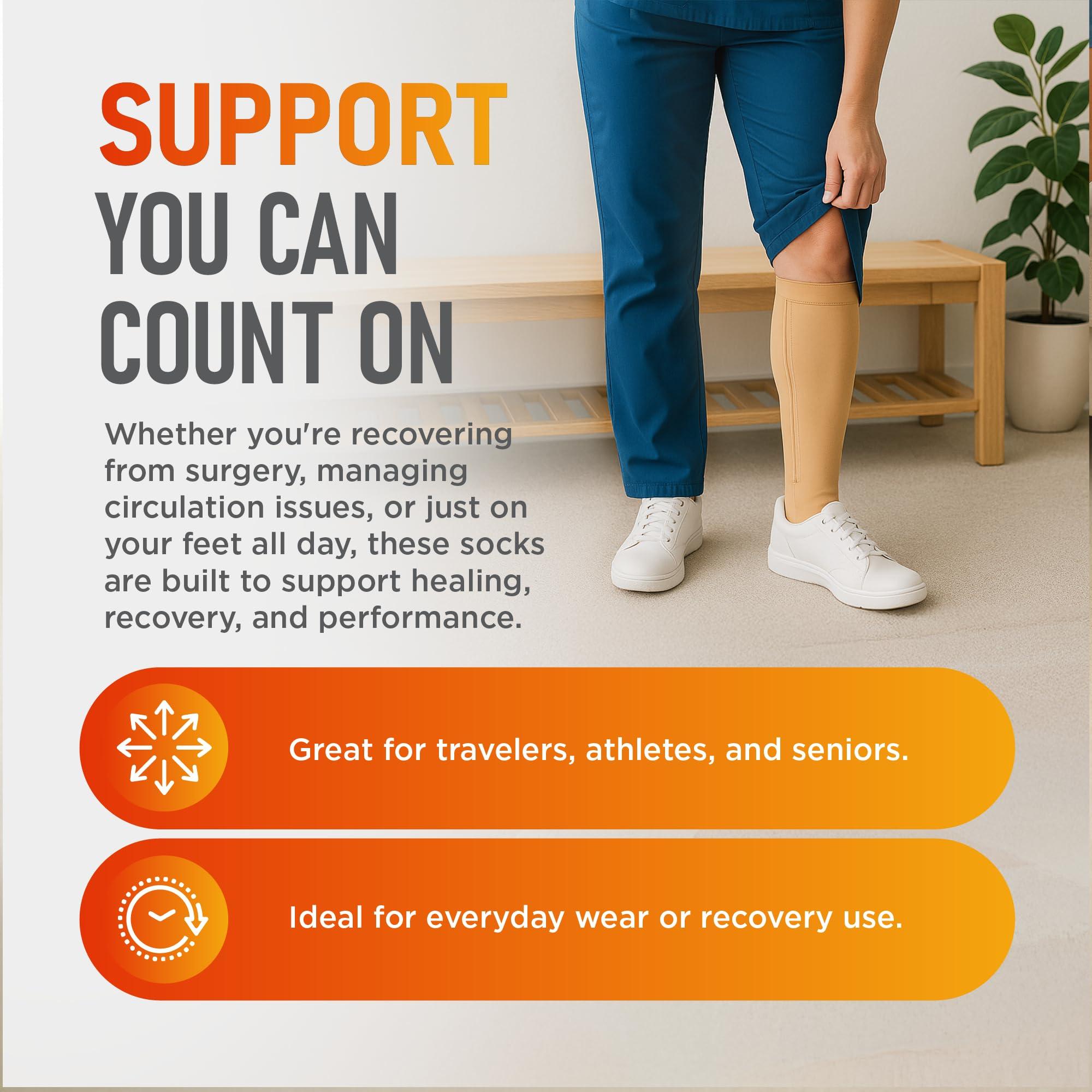 Lemon Hero Lemon Hero Medical Compression Socks - Open Toe 15-20 mmHg Zipper Compression Stockings for Men and Women Lightweight compression socks for Pregnant Women & Nurses Large, Beige [1 Pair]