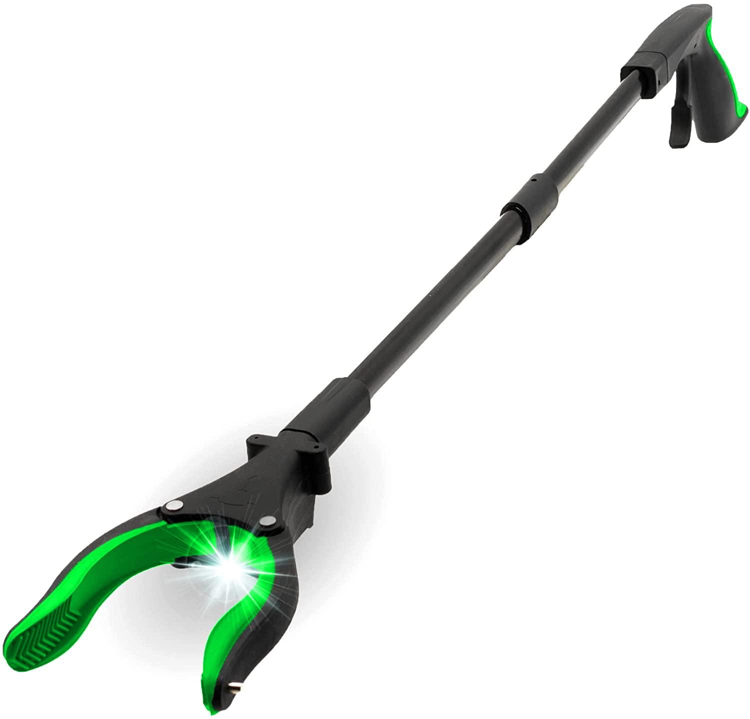 Luxet Grabber Tool 32\" Aluminum Magnetic Claw with LED Light, Lightweight Foldable Reacher Grabber Pickup Tool, Gripper Grabbers for Elderly Grab it Reaching Tool Trash Picker Grabber, Green, by Luxet