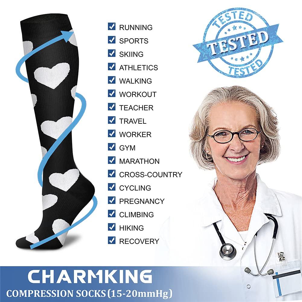 CHARMKING CHARMKING Compression Socks (3 Pairs) 15-20 mmHg is Best Athletic & Medical for Men & Women, Running, Flight, Travel, Nurses, Edema - Boost Performance, Blood Circulation & Recovery (L/XL,Assorted 30)