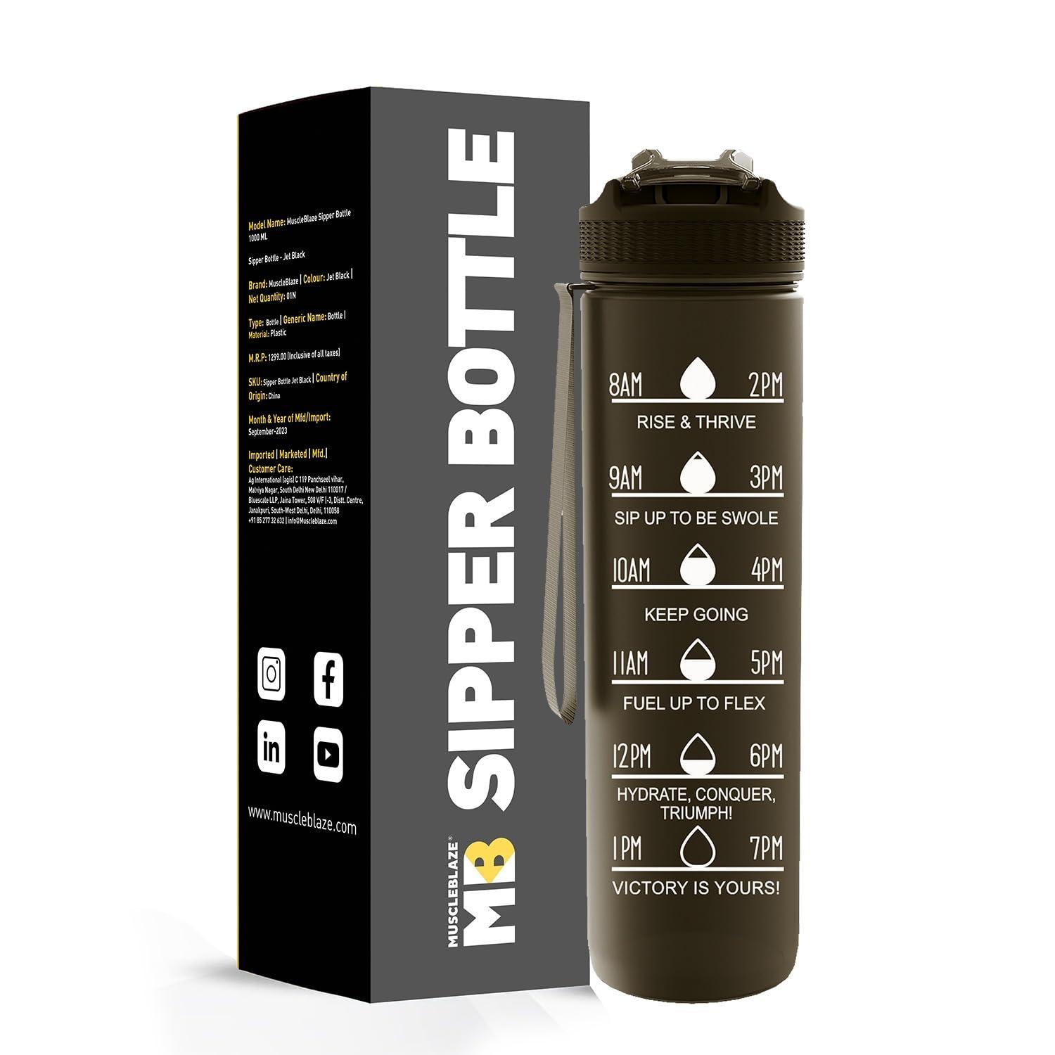 MuscleBlaze Muscleblaze Sipper Bottle For Adults & Kids, Bpa-Free & Leakproof (Black, 1 Litre) - Plastic