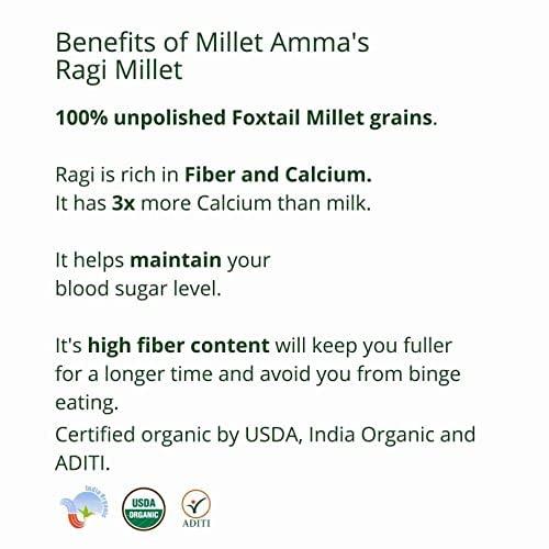 MILLET AMMA Millet Amma Unpolished CERTIFIED ORGANIC Ragi (Finger Millet) Grains | 2 Kg (1kg x 2 Packs) | (Kelvaragu,Nachni,Ragulu)