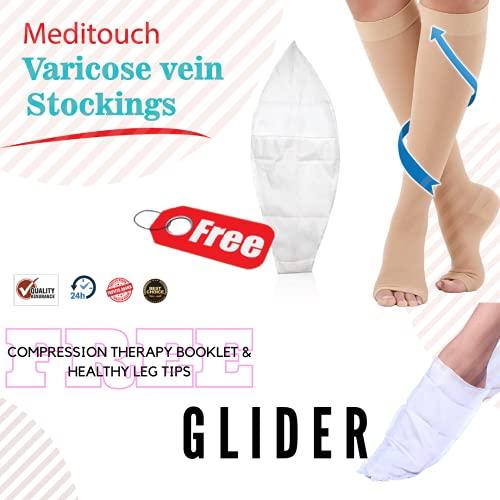 Meditouch MediTouch™ Varicose veins Stockings for Women Men- Optimum Compression Stocks Improve Circulation Recommended by Dr. for Pain relief -Open Toe- Pair (THIGH LENGTH, Small)