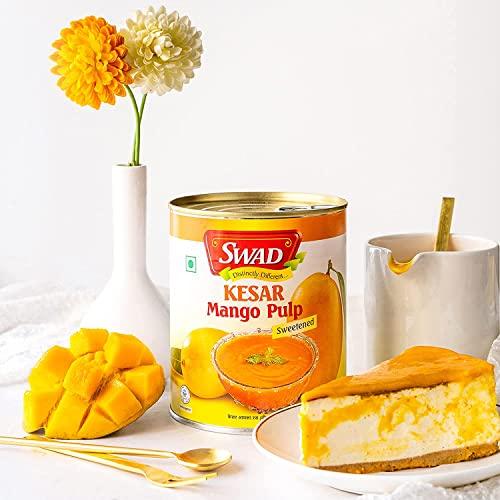 SWAD SWAD Kesar Pure Mango Pulp/Aamras Tin with No Added Preservative Sweetened - 850 Grams Pack of 3