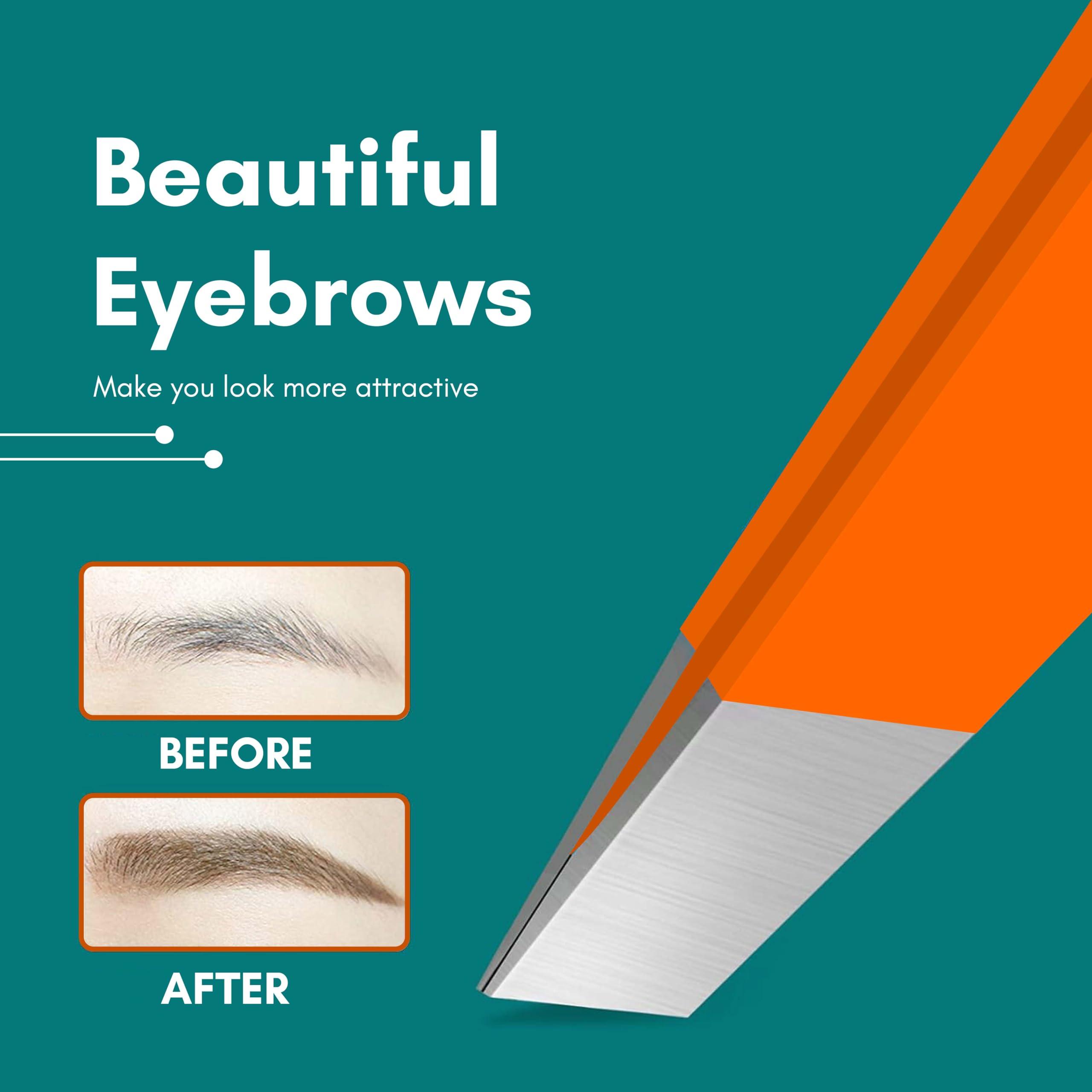 Beaut Secrets Beaut Secrets Luxury Tweezers Set - Professional Stainless Steel Tweezers, Best Precision Tweezers for Eyebrows - Great Precision for Facial Hair, Ingrown Hair, Splinter, Eyebrow Tweezers (Orange)