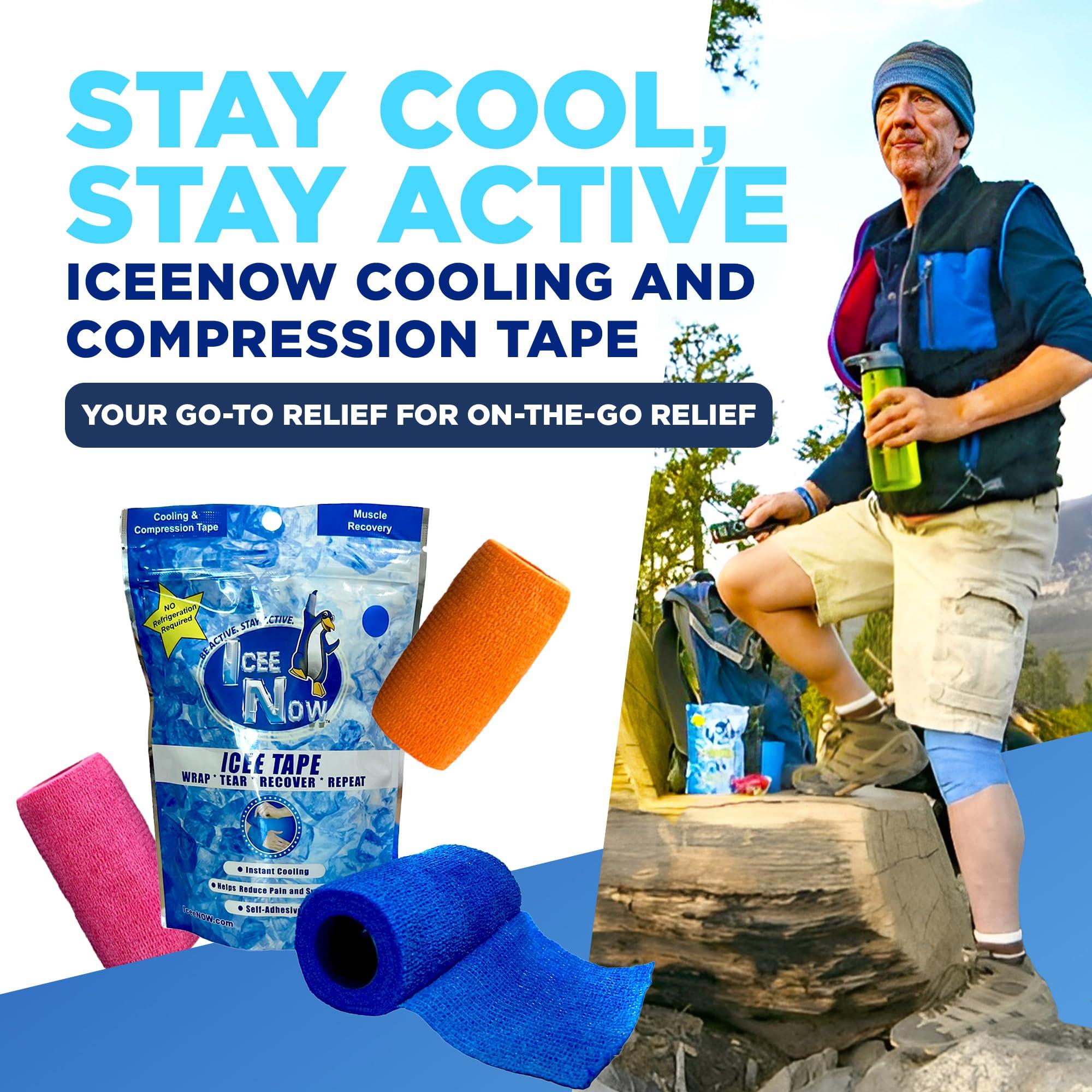 Icee Now IceeNOW Cooling and Compression Wrap-with Instant Cooling Relief, This Ice Tape is The Go Anywhere, Use Any Time, Muscle Recovery Solution (Orange Color)