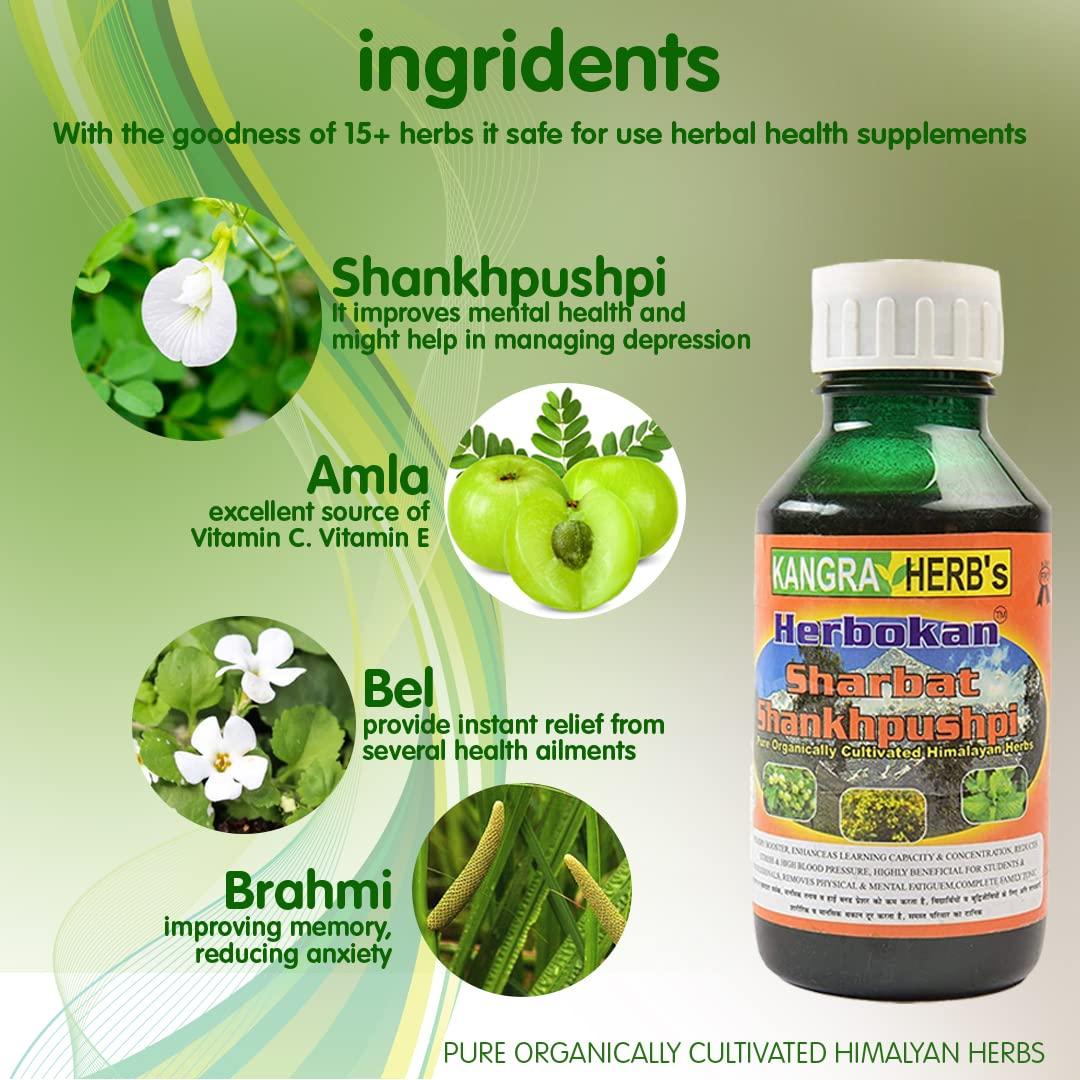 Kangra Herb Kangra Herb Herbokan Sharbat Shankhpushpi 500ml, 100% Pure Organically Cultivated Himalayan Herbs Promote Proper Liver Functioning and Other Digestive Problems