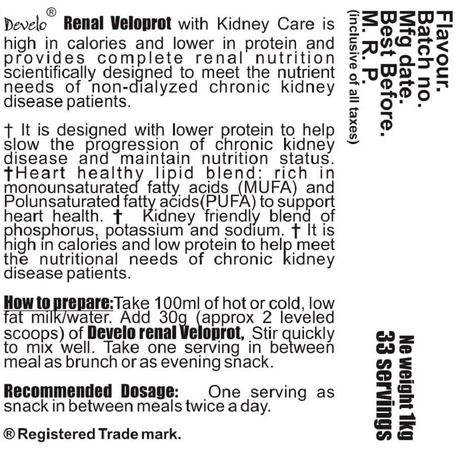 DEVELO Develo Kidney Health (Pre dialysis) Protein Powder for Better Renal Health & Function - 1kg Vanilla