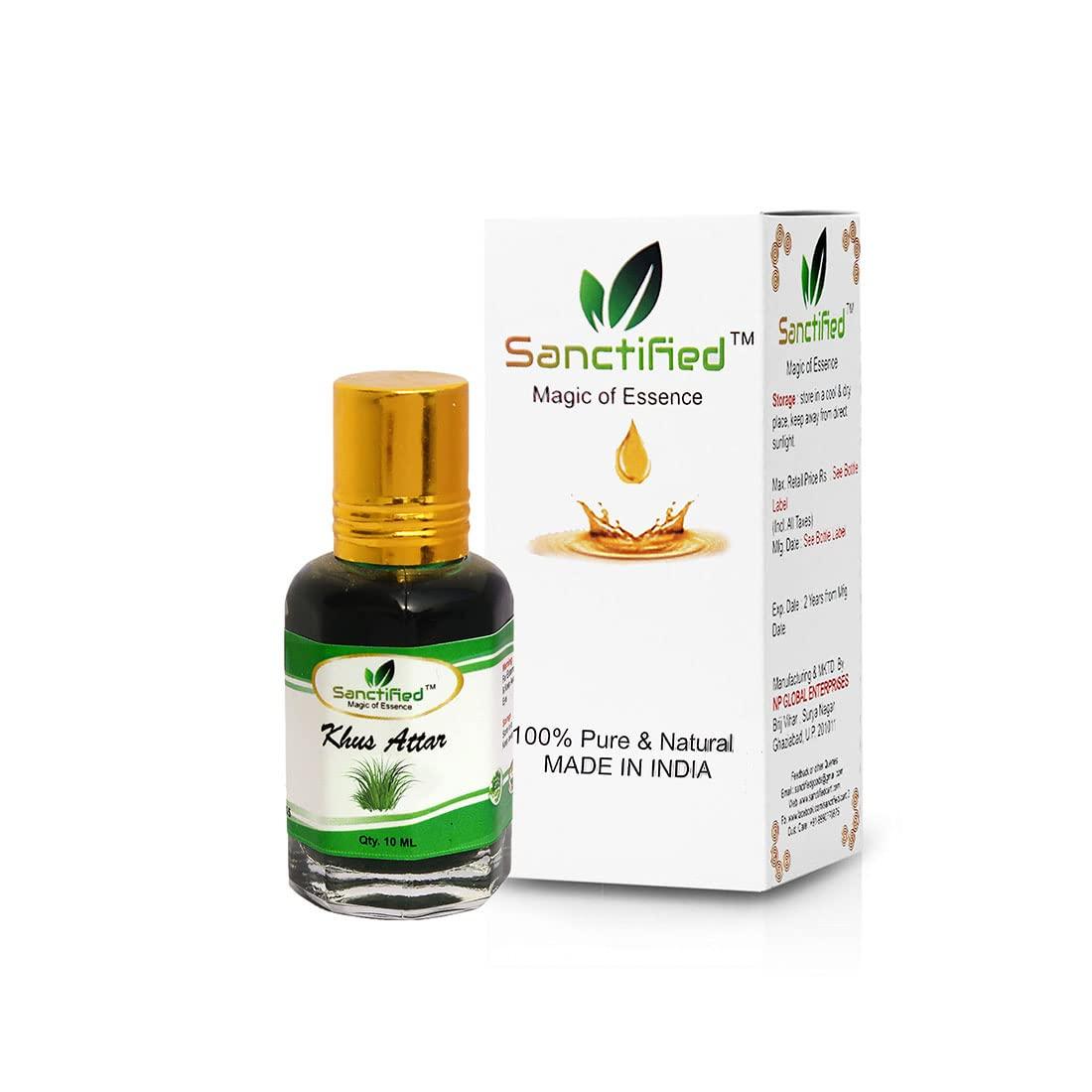 SANCTIFIED SANCTIFIED Khus Attar Perfume Natural Long Lasting Non-Alcoholic (10 Ml), Khus Ittar (Sweet, Deep, Woody, Earthy, Smoky Scent)