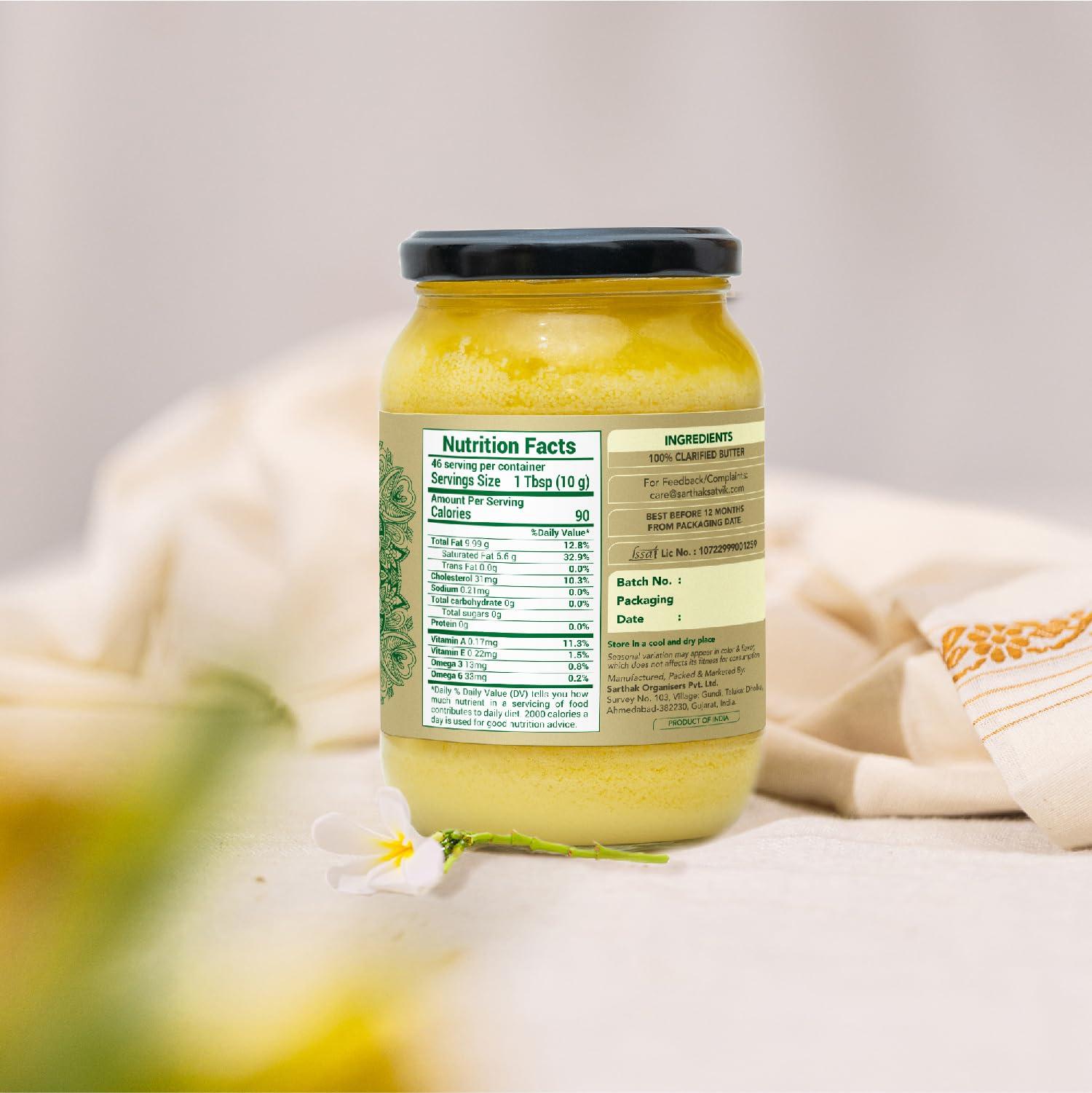 Sarthak Satvik Sarthak Satvik A2 Cow Ghee Desi Organic Butter Pure Nutrient Rich Ghee Made With Traditional Binola Method,Unsalted And Original Ghee,Natural Flavour,Lactose-Free And Keto-Friendly,250 Ml (Pack Of 1)